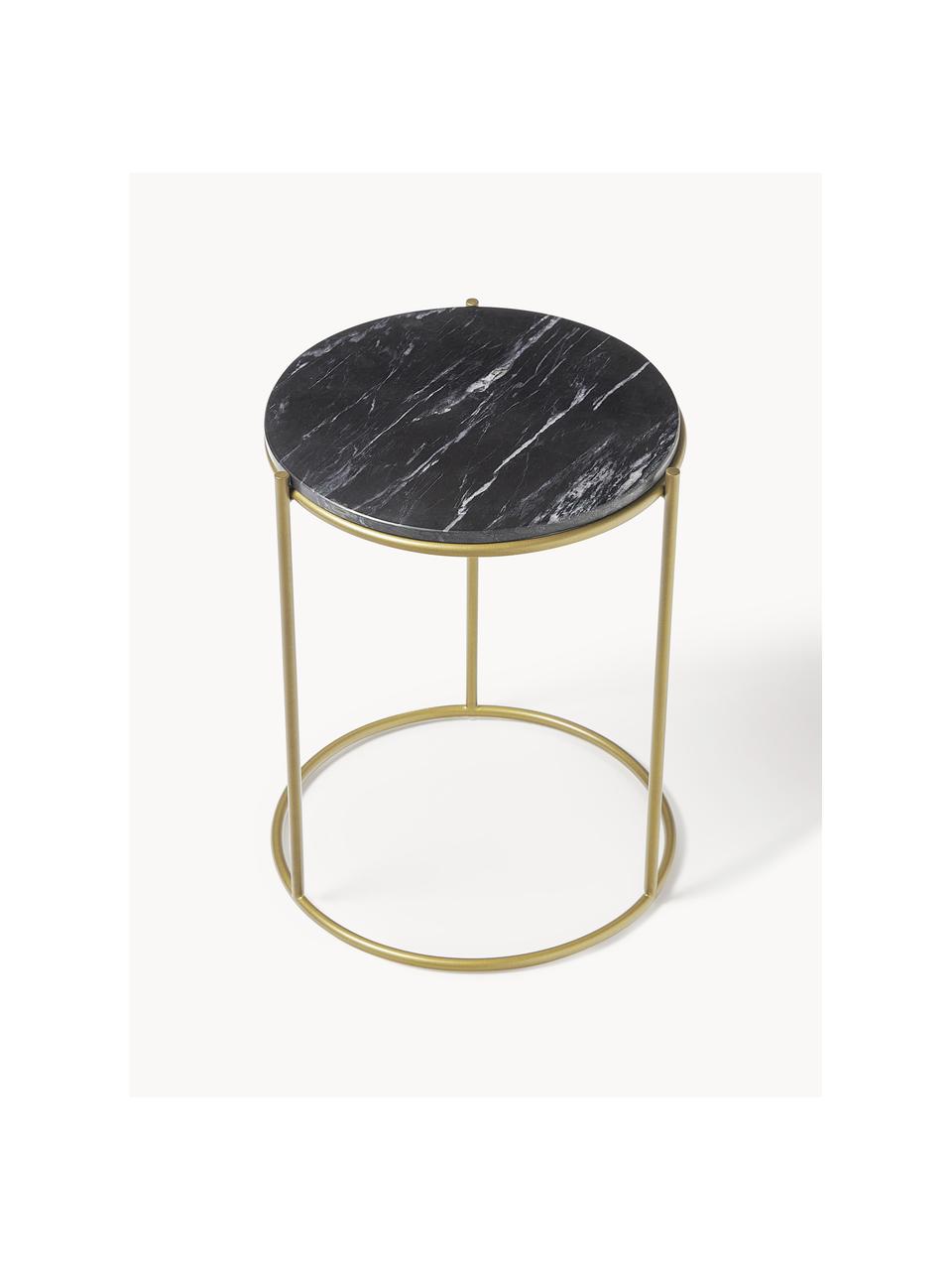 Table d'appoint ronde en marbre Ella, Noir, marbré, doré, Ø 40 x haut. 50 cm