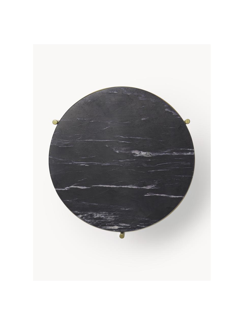 Okrągły stolik pomocniczy z marmuru Ella, Blat: marmur, Stelaż: metal malowany proszkowo, Czarny, marmurowy, odcienie złotego, Ø 40 x W 50 cm