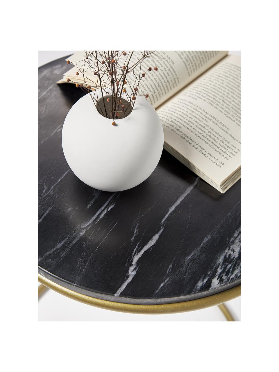Table d'appoint ronde en marbre Ella, Noir, marbré, doré, Ø 40 x haut. 50 cm
