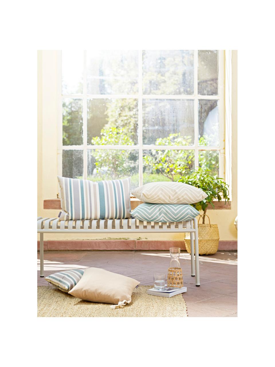 Gestreifte Outdoor-Kissenhülle Marbella, 100% Dralon® Polyacryl, Blau, Weiss, Beige, Grau, B 40 x L 60 cm