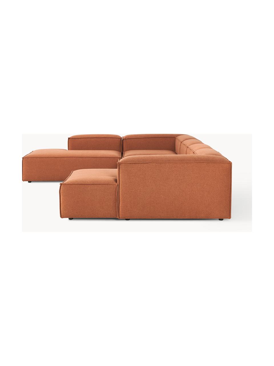 Sofa modułowa Lennon, Tapicerka: 100% poliester Dzięki tka, Stelaż: lite drewno sosnowe, skle, Nogi: tworzywo sztuczne Ten pro, Terakotowa tkanina, S 418 x G 269 cm, prawostronna