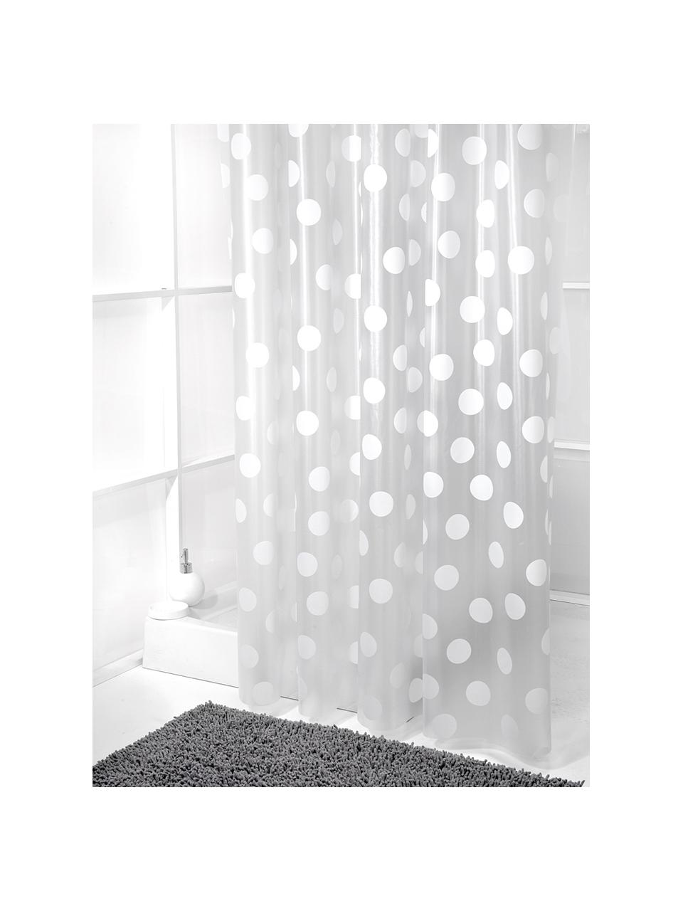 Rideau de douche court à pois, translucide Golf, Blanc, gris, larg. 180 x long. 180 cm