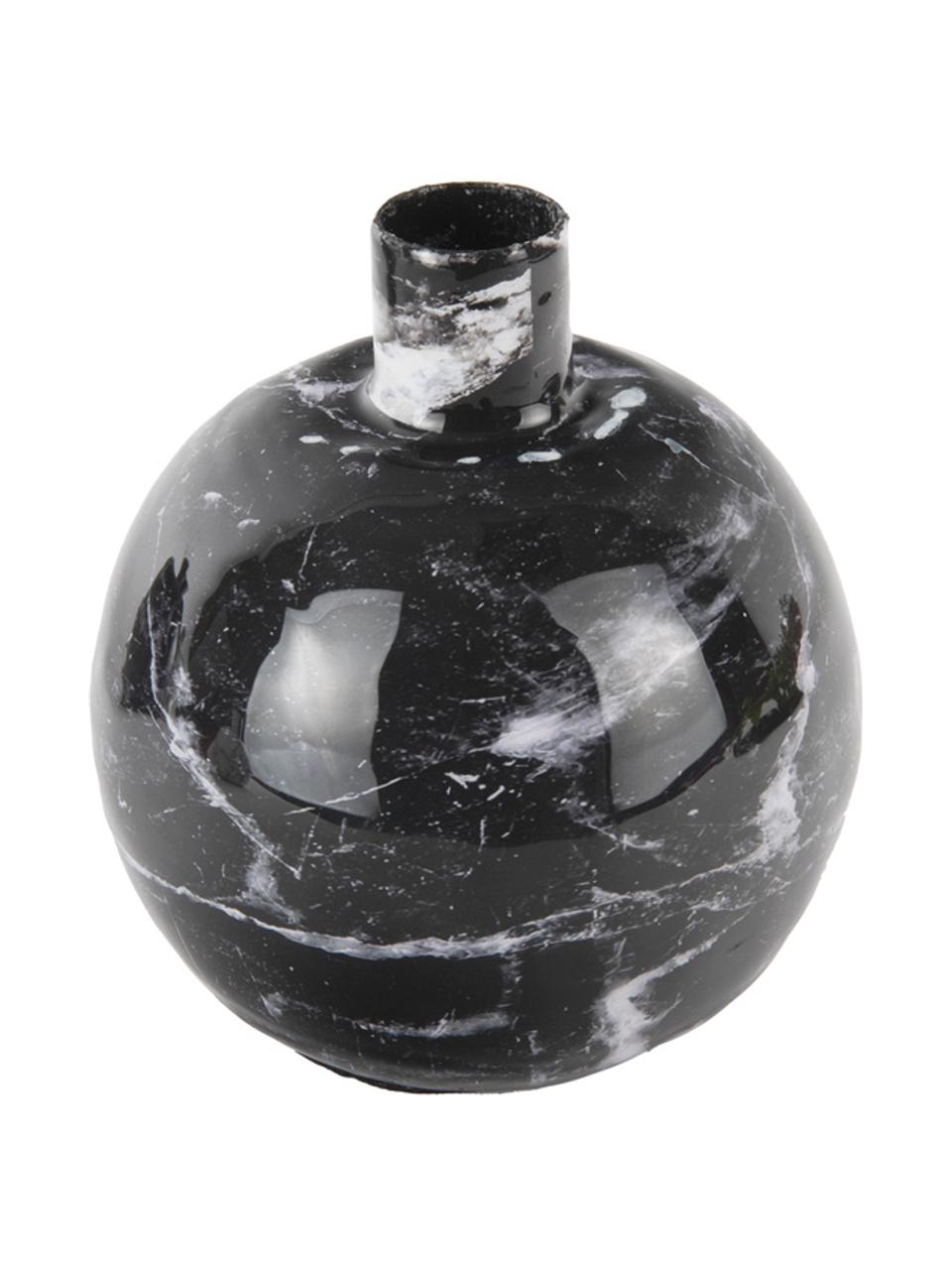 Kerzenhalter Look mit Marmoroptik, Metall, beschichtet, Schwarz, marmoriert, Ø 11 x H 10 cm