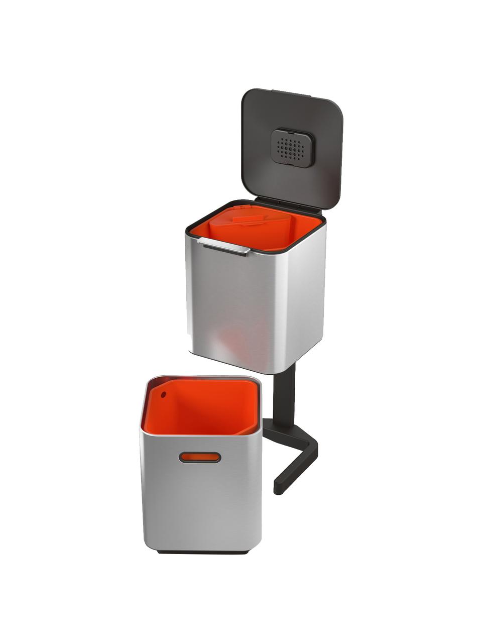 Pattumiera per raccolta differenziata Totem, 2 x 20 L, Contenitore: acciaio inossidabile spaz, Coperchio: plastica, Argentato, Larg. 30 x Prof. 37 cm, 40 L