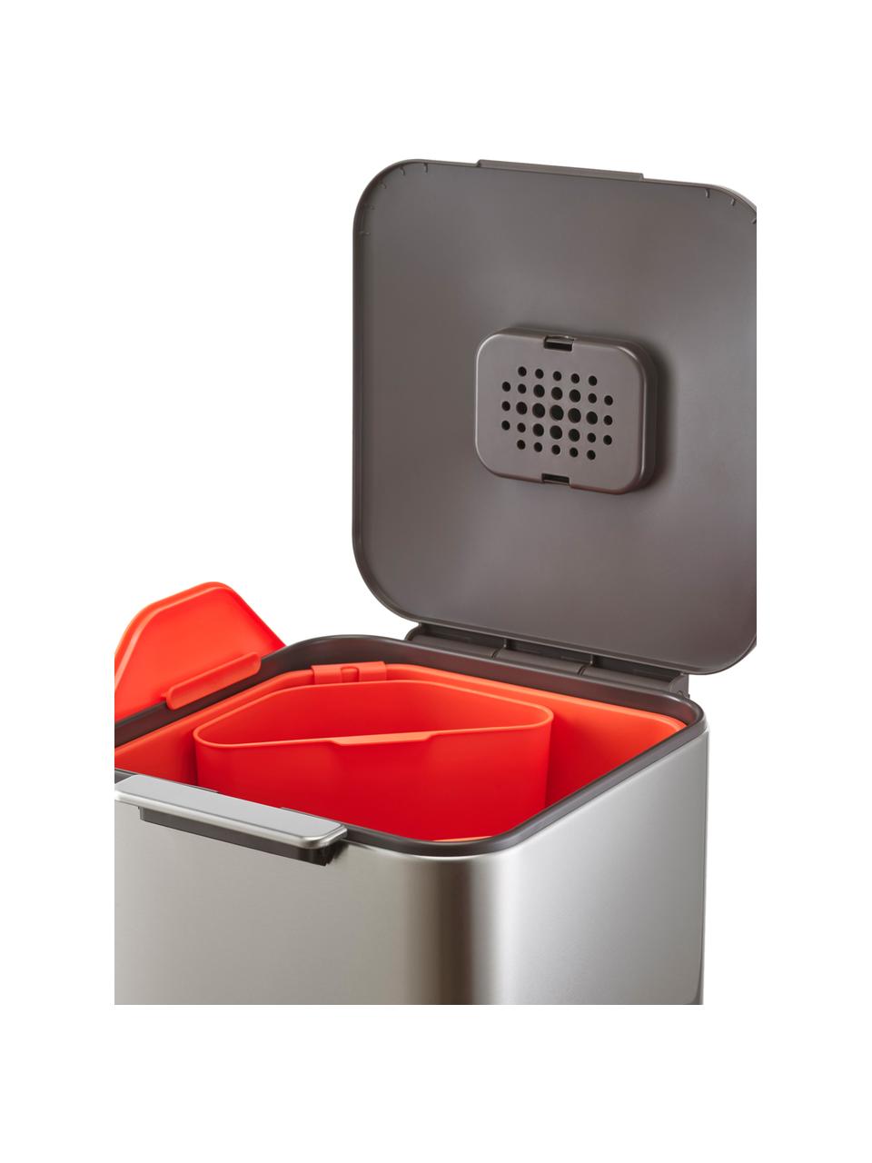 Odpadkový koš s oddělenou recyklační jednotkou Totem, 2x20 l, Stříbrná, Š 30 cm, H 37 cm, 40 l