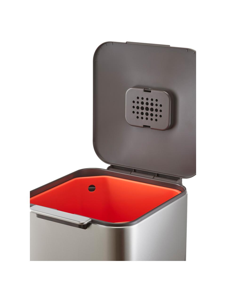 Pattumiera per raccolta differenziata Totem, 2 x 20 L, Contenitore: acciaio inossidabile spaz, Coperchio: plastica, Argentato, Larg. 30 x Prof. 37 cm, 40 L