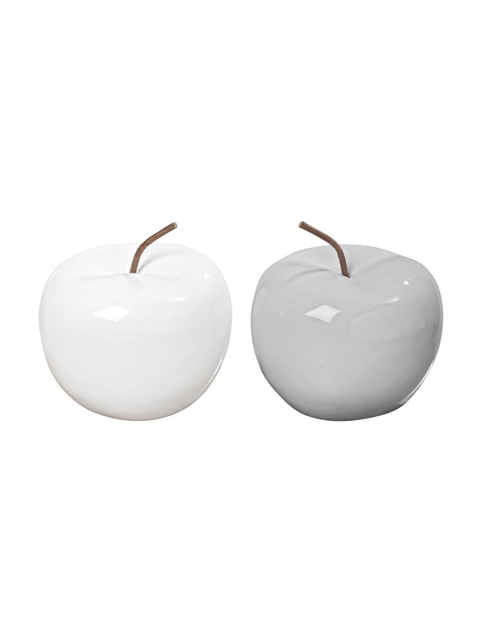 Deko-Äpfel Alvaro H 12 cm, 2 Stück, Steingut, Weiß, Hellgrau, Ø 13 x H 12 cm