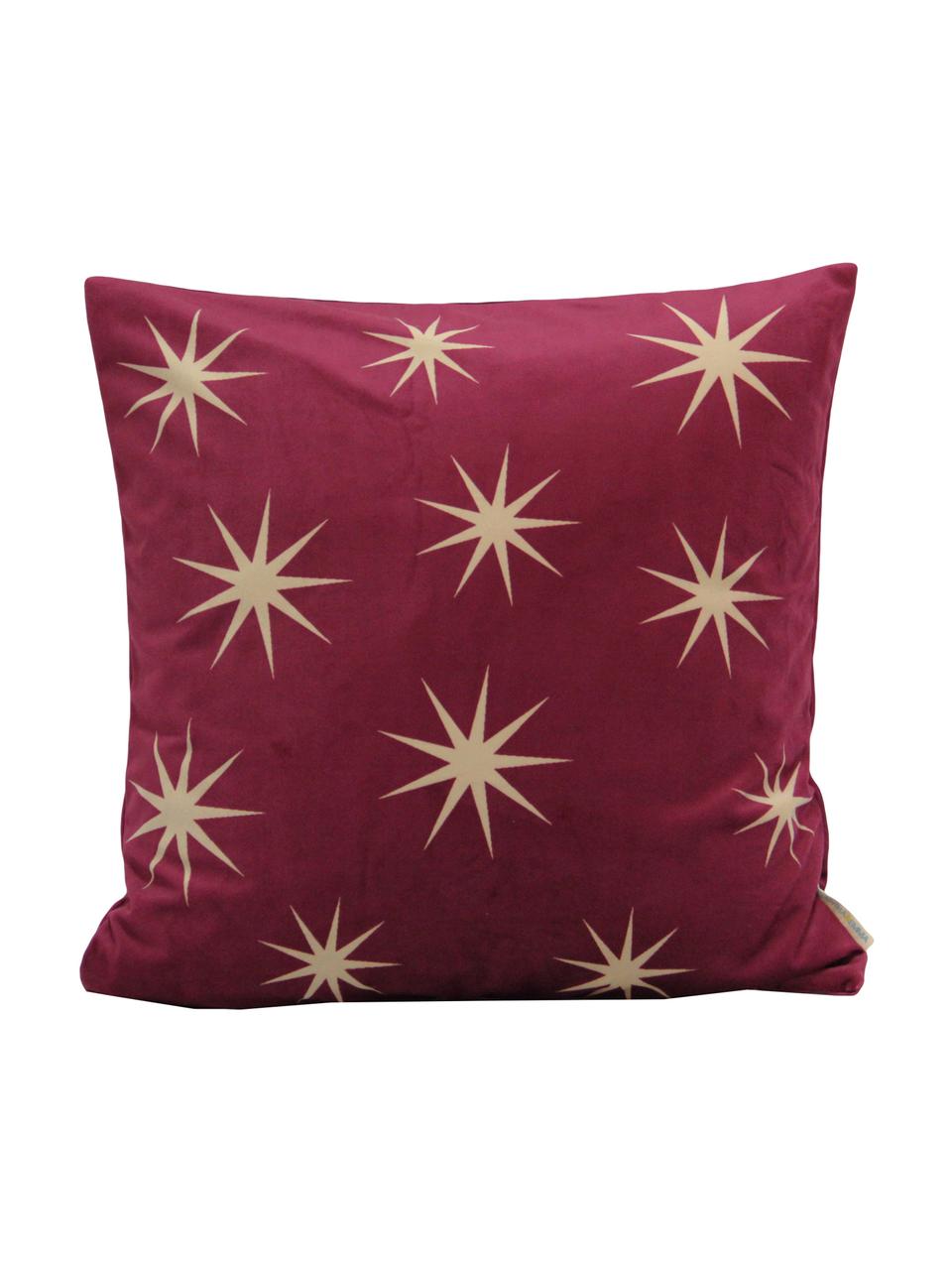 Housse de coussin en velours avec broderie d'étoiles dorées Stars, Rouge, beige