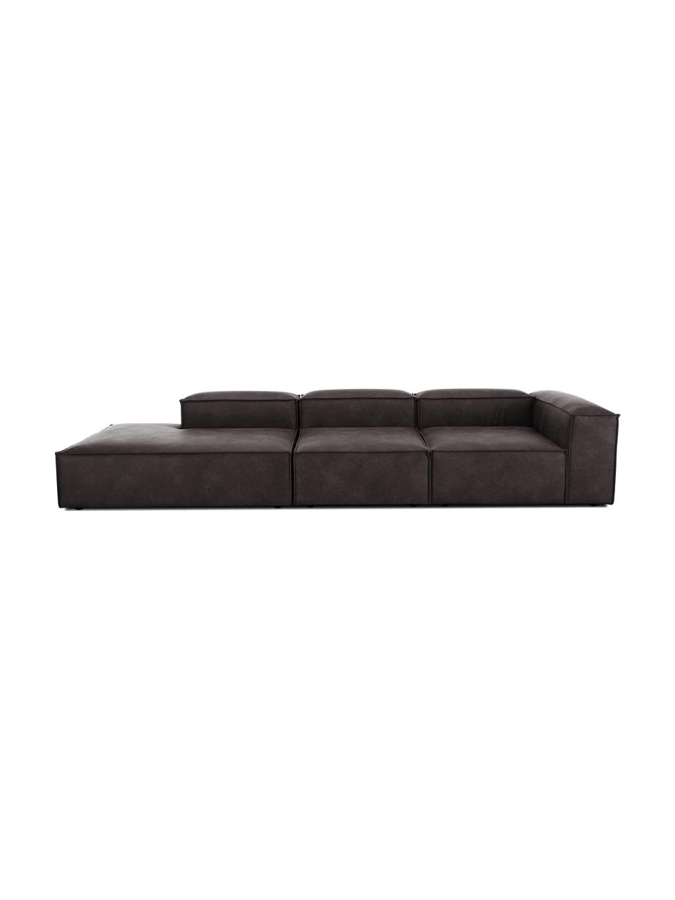 Diván modular grande de cuero reciclado Lennon, Tapizado: cuero reciclado (70% cuer, Estructura: madera de pino maciza, ma, Patas: plástico Las patas están , Cuero marrón grisaceo, An 357 x F 119 cm, respaldo izquierdo