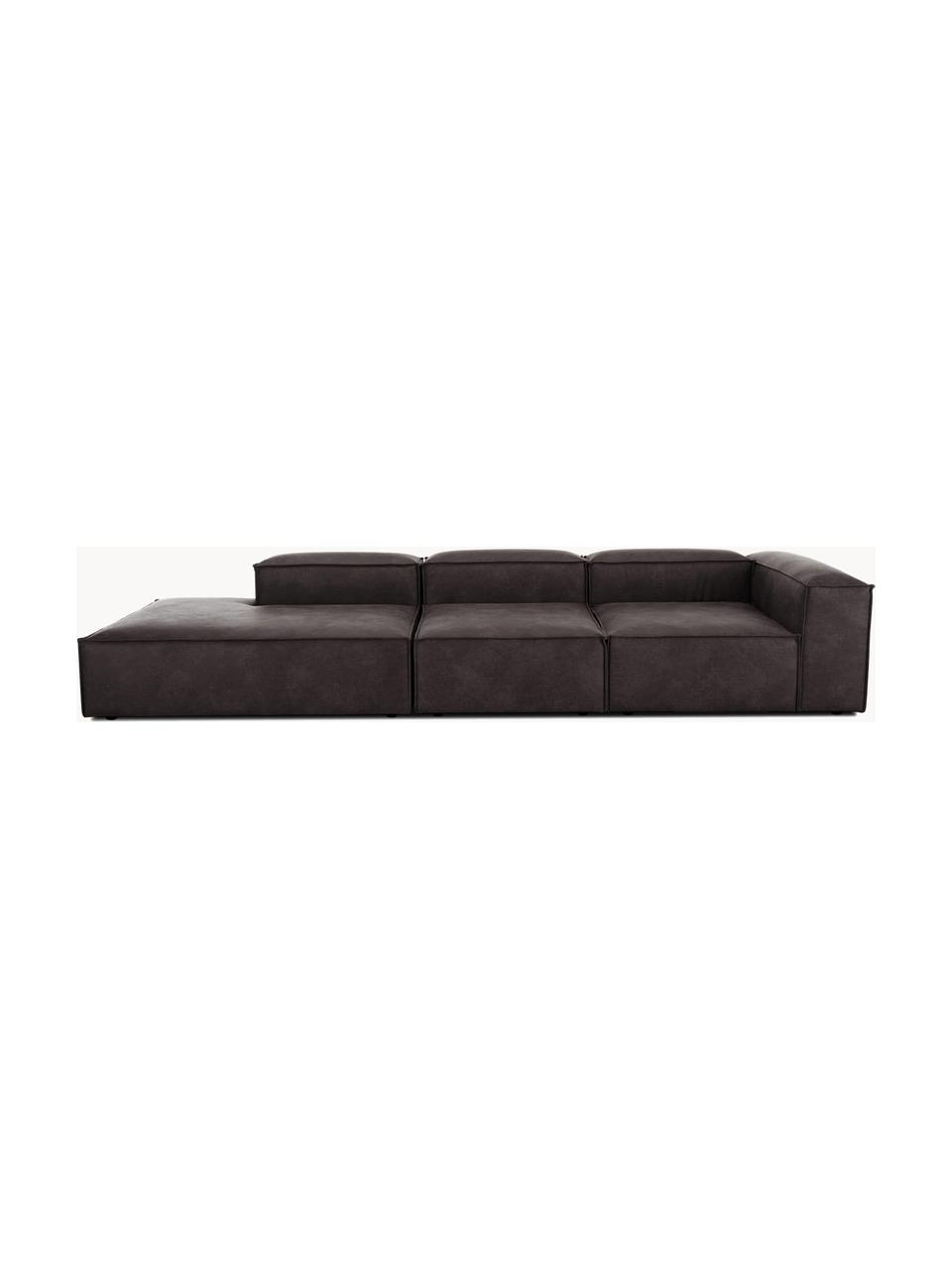 Modulaire XL chaise longue Lennon van gerecycled leer, Bekleding: gerecycled leer (70% leer, Frame: massief hout, multiplex, Poten: kunststof, Leer taupe, B 357 x D 119 cm, rugleuning rechts