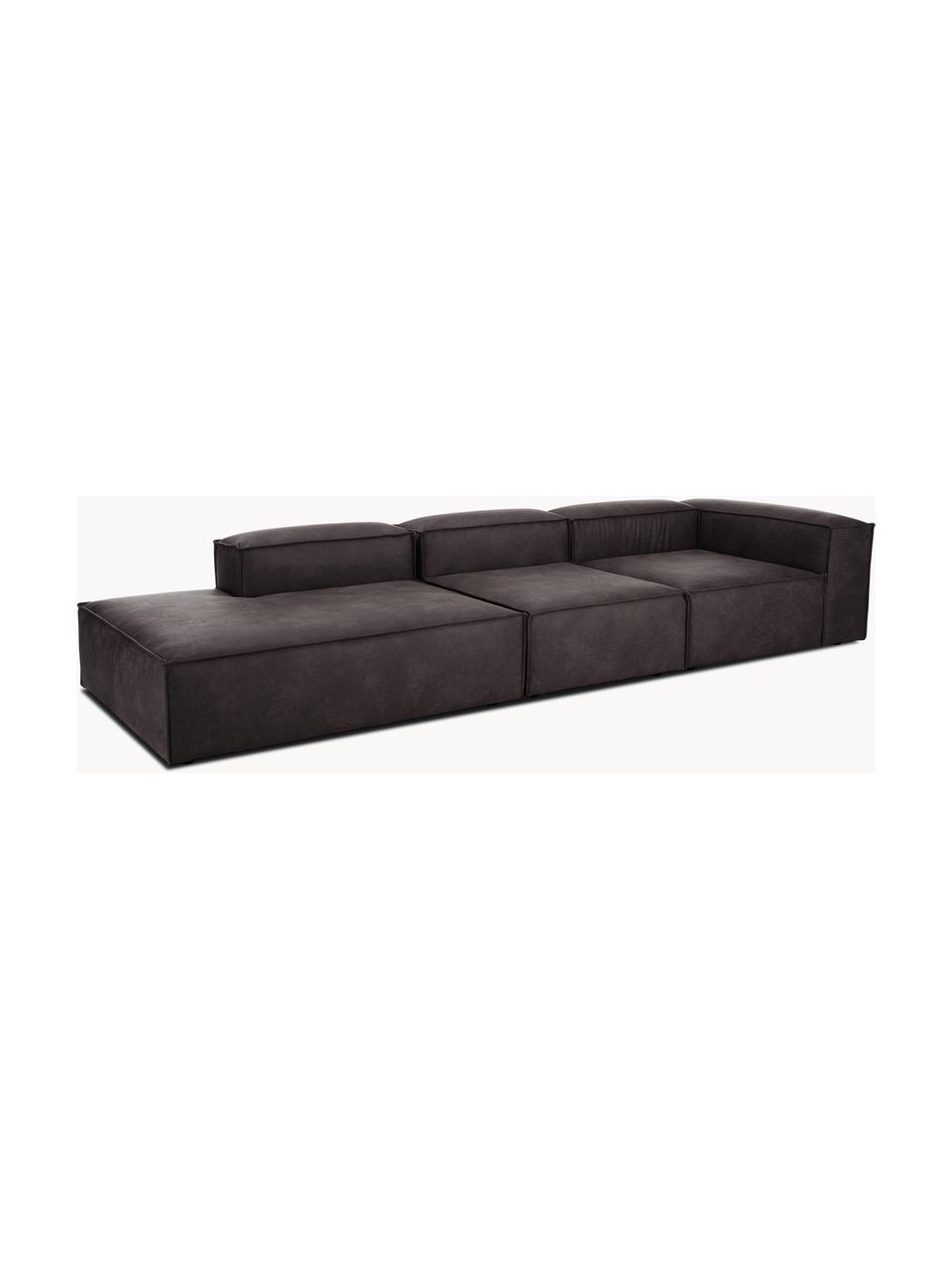 Modulaire XL chaise longue Lennon van gerecycled leer, Bekleding: gerecycled leer (70% leer, Frame: massief hout, multiplex, Poten: kunststof Dit product is , Leer taupe, B 357 x D 119 cm, armleuning rechts