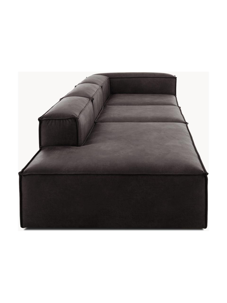 Modulaire XL chaise longue Lennon van gerecycled leer, Bekleding: gerecycled leer (70% leer, Frame: massief hout, multiplex, Poten: kunststof Dit product is , Leer taupe, B 357 x D 119 cm, armleuning rechts