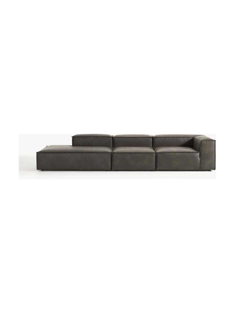 Diván modular grande de cuero reciclado Lennon, Tapizado: cuero reciclado (70% cuer, Estructura: madera maciza, madera con, Patas: plástico Este producto es, Cuero gris pardo, An 357 x F 119 cm, reposabrazos derecho