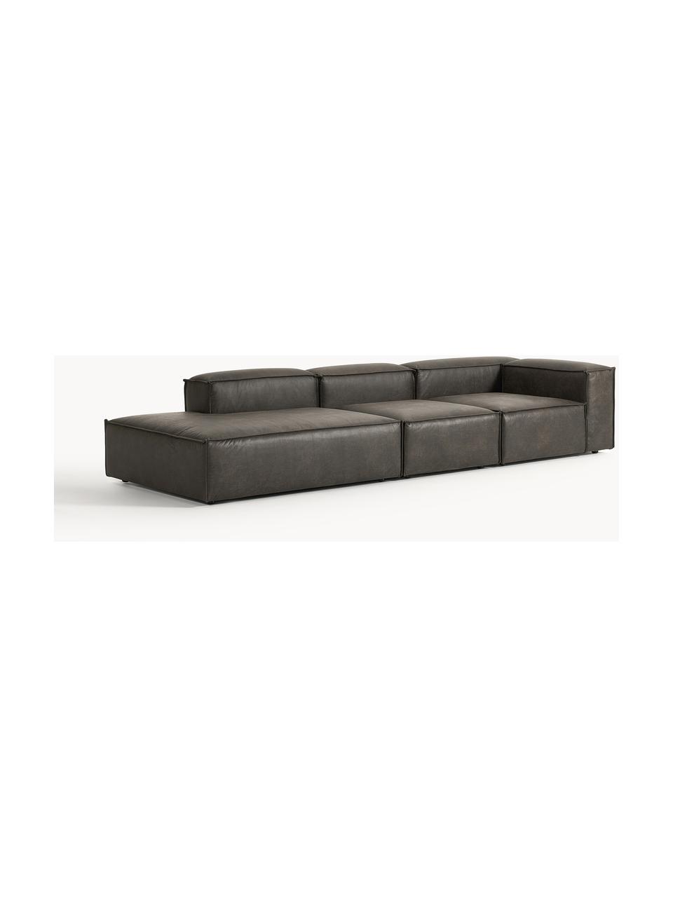 Diván modular grande de cuero reciclado Lennon, Tapizado: cuero reciclado (70% cuer, Estructura: madera maciza, madera con, Patas: plástico Este producto es, Cuero gris pardo, An 357 x F 119 cm, reposabrazos derecho