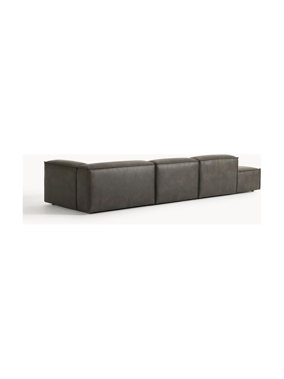 Modulaire XL chaise longue Lennon van gerecycled leer, Bekleding: gerecycled leer (70% leer, Frame: massief hout, multiplex, Poten: kunststof Dit product is , Leer taupe, B 357 x D 119 cm, armleuning rechts