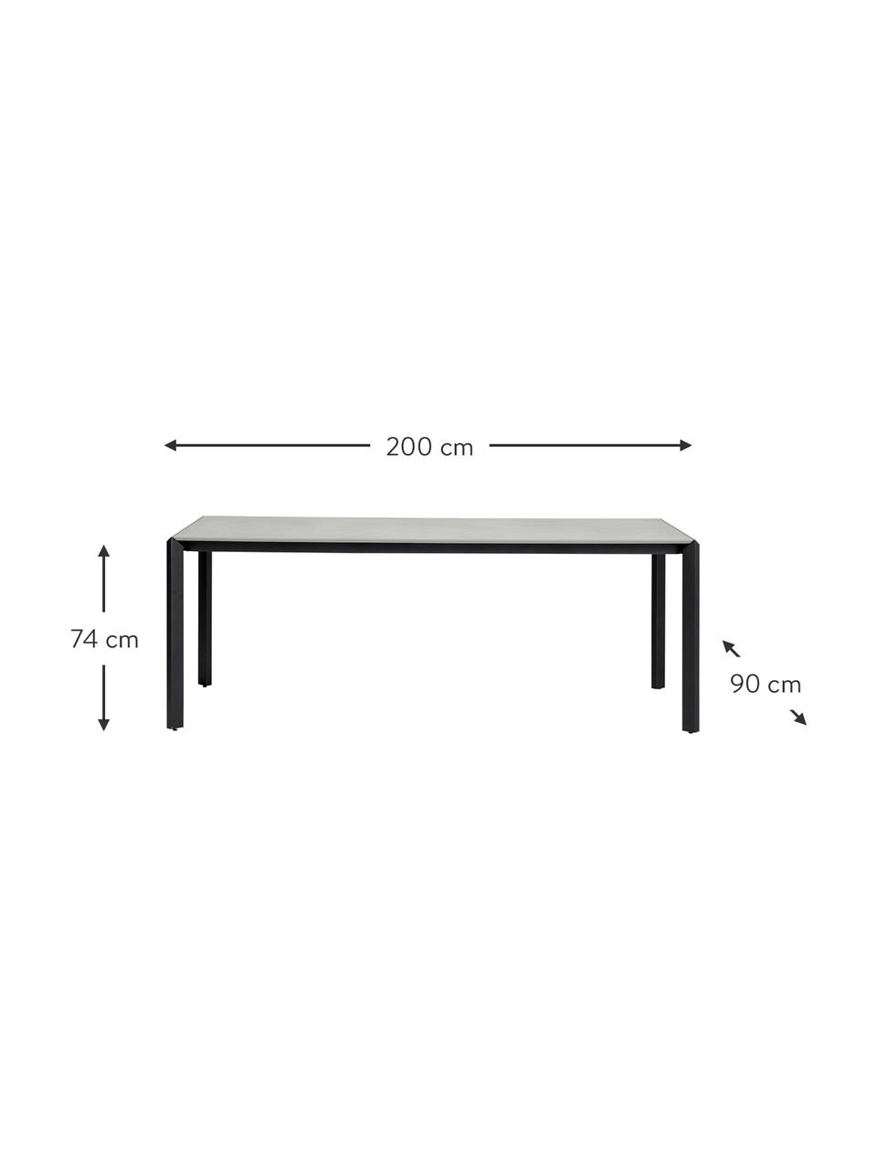 Tavolo da giardino Caius, Metallo rivestito, Grigio chiaro, nero, Larg. 200 x Prof. 90 cm