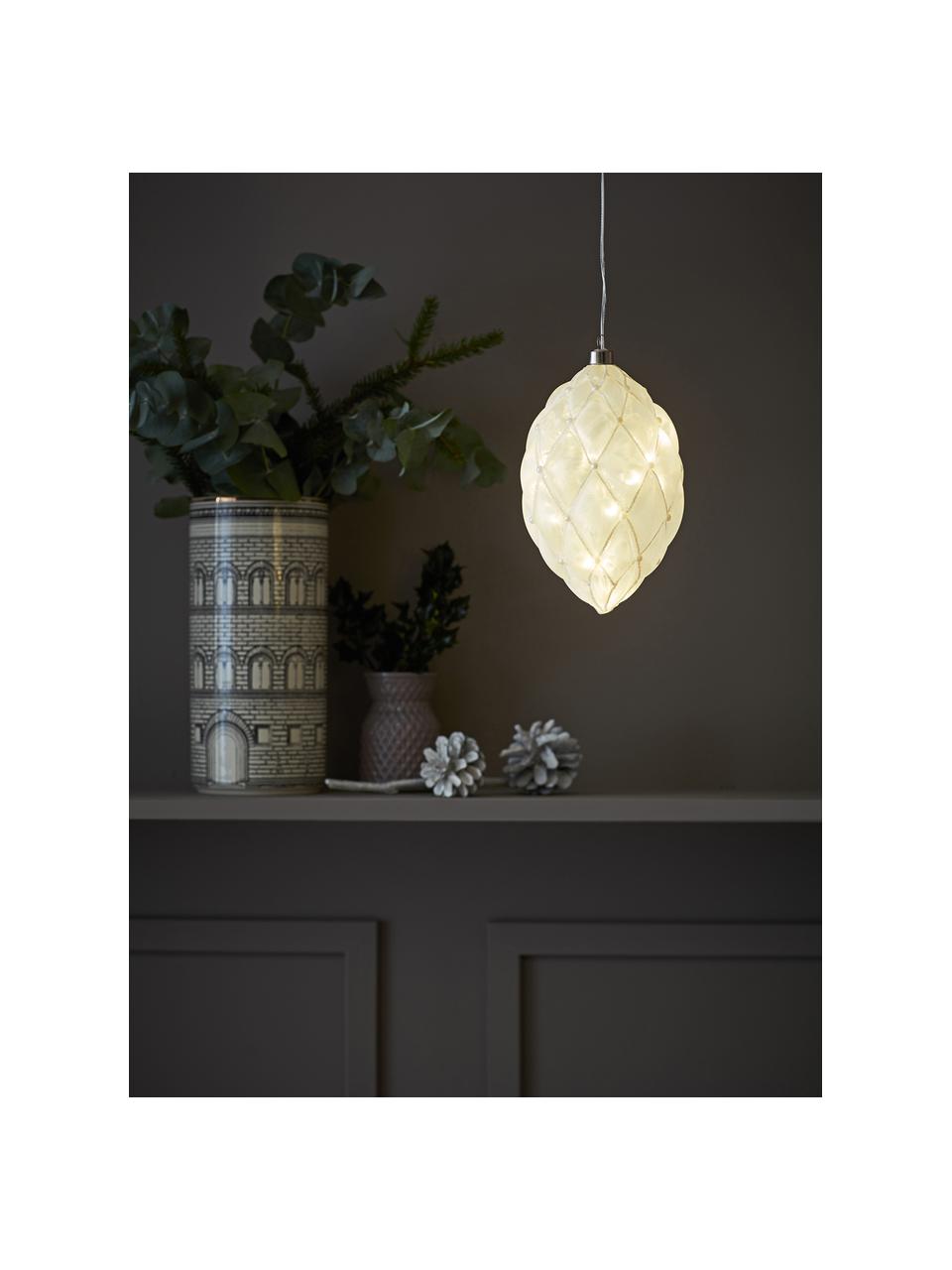 Velká LED ozdoba na stromeček Pearl, ručně vyrobená, Krémově bílá, Ø 12 cm, V 20 cm