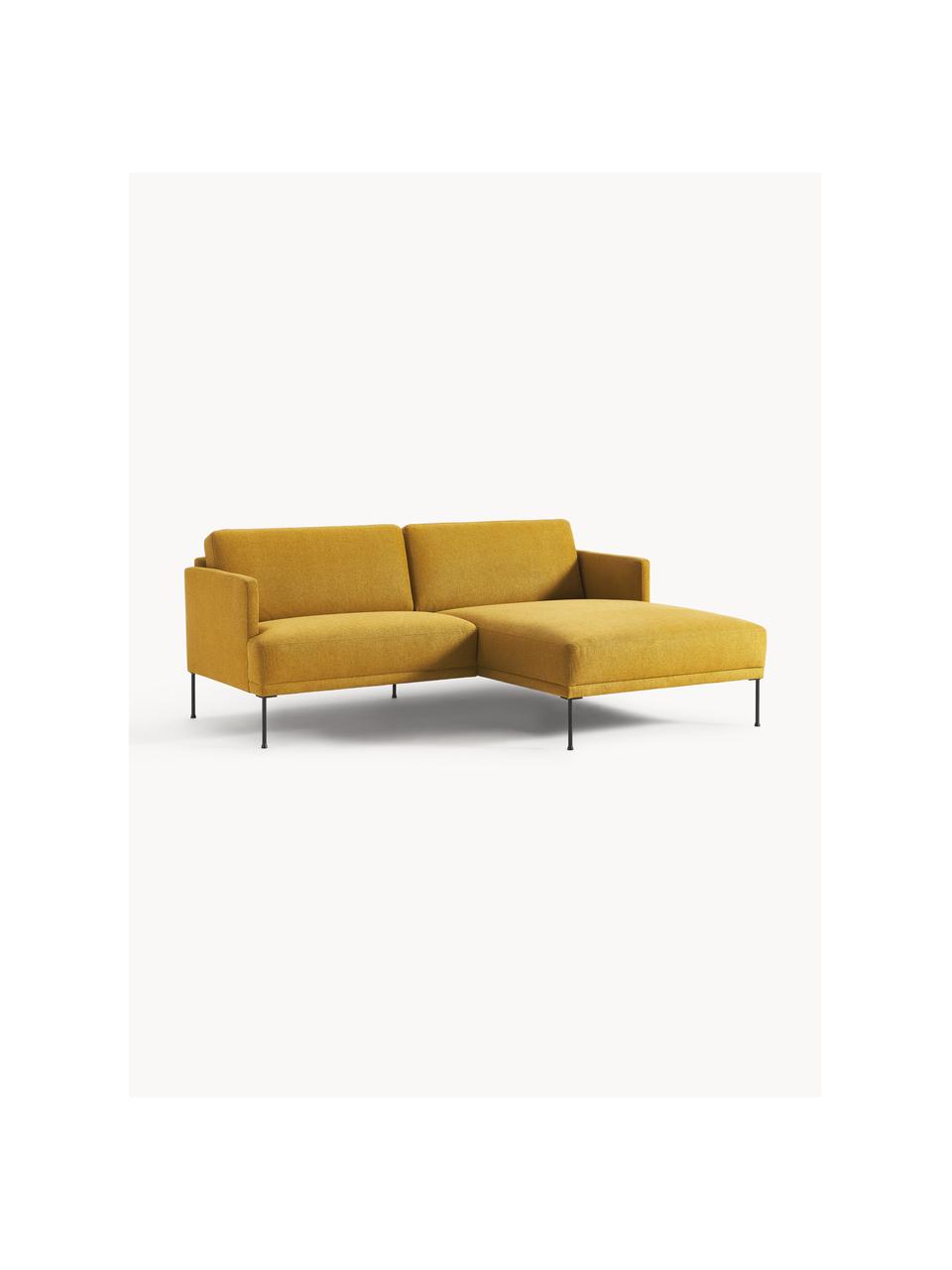 Kleines Ecksofa Fluente, Bezug: 100 % Polyester Der strap, Gestell: Massives Kiefernholz, Bir, Füße: Metall, pulverbeschichtet, Webstoff Ocker, B 198 x T 152 cm, Eckteil links