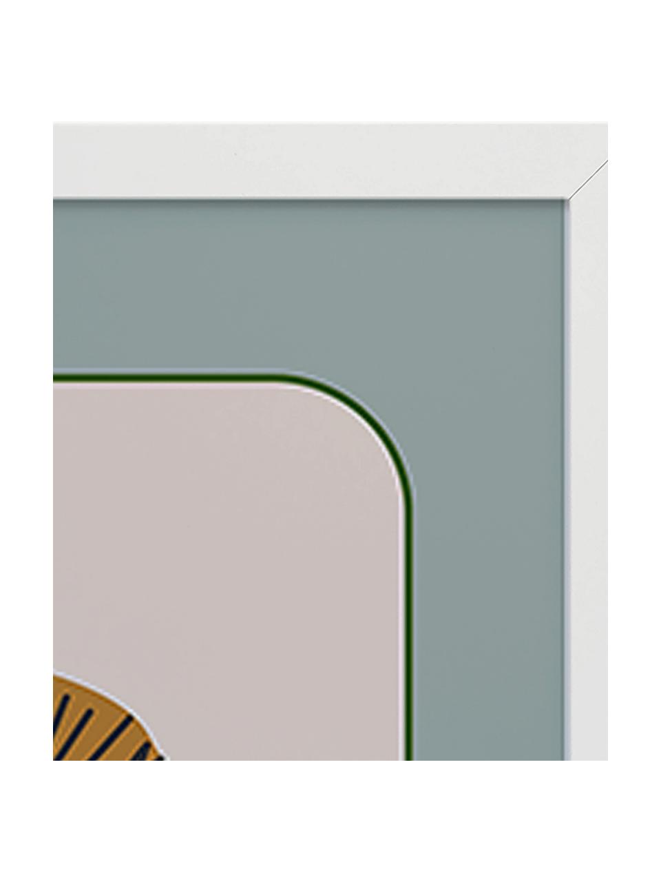 Ingelijste digitale print Lion, Lijst: beukenhout FSC-gecertific, Wit, mosterdgeel, saliegroen, B 33 x H 43 cm