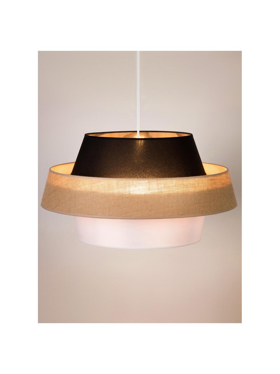 Hanglamp Preto, Lampenkap: stof, Zwart, beige, wit, Ø 55 x H 30 cm