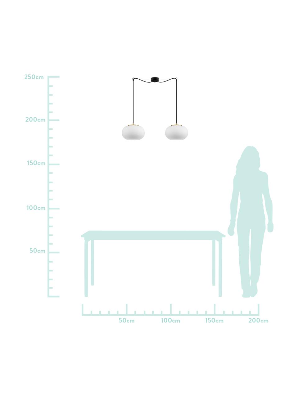 Hanglamp Dosei Double van opaalglas, Lampenkap: opaalglas, Wit, zwart, goudkleurig, 75 x 153 cm