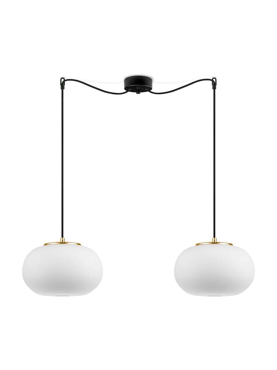 Hanglamp Dosei Double van opaalglas, Lampenkap: opaalglas, Wit, zwart, goudkleurig, 75 x 153 cm