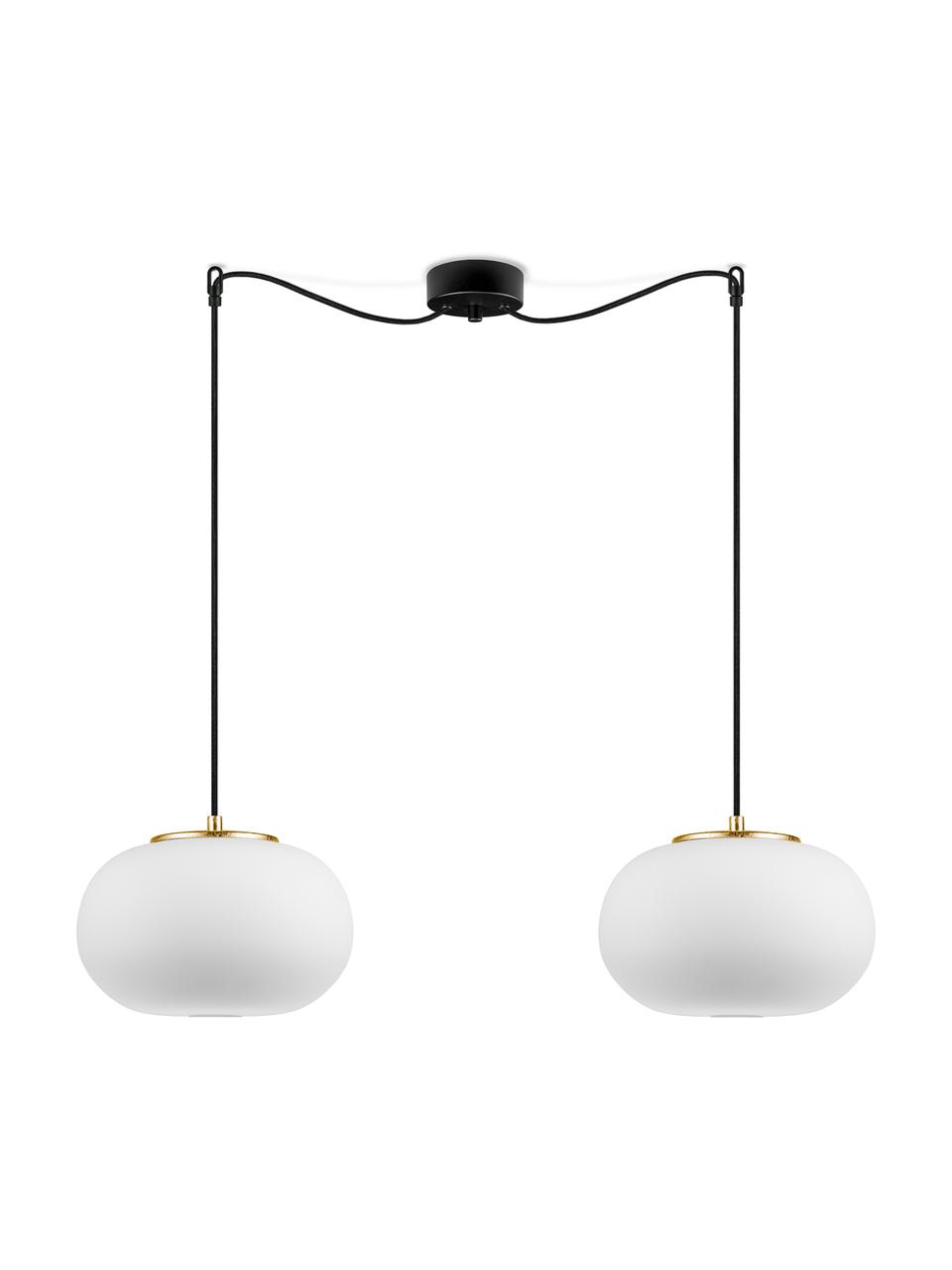 Lampa wisząca ze szkła opalowego Dosei Double, Biały, czarny, odcienie złotego, S 75 x W 153 cm