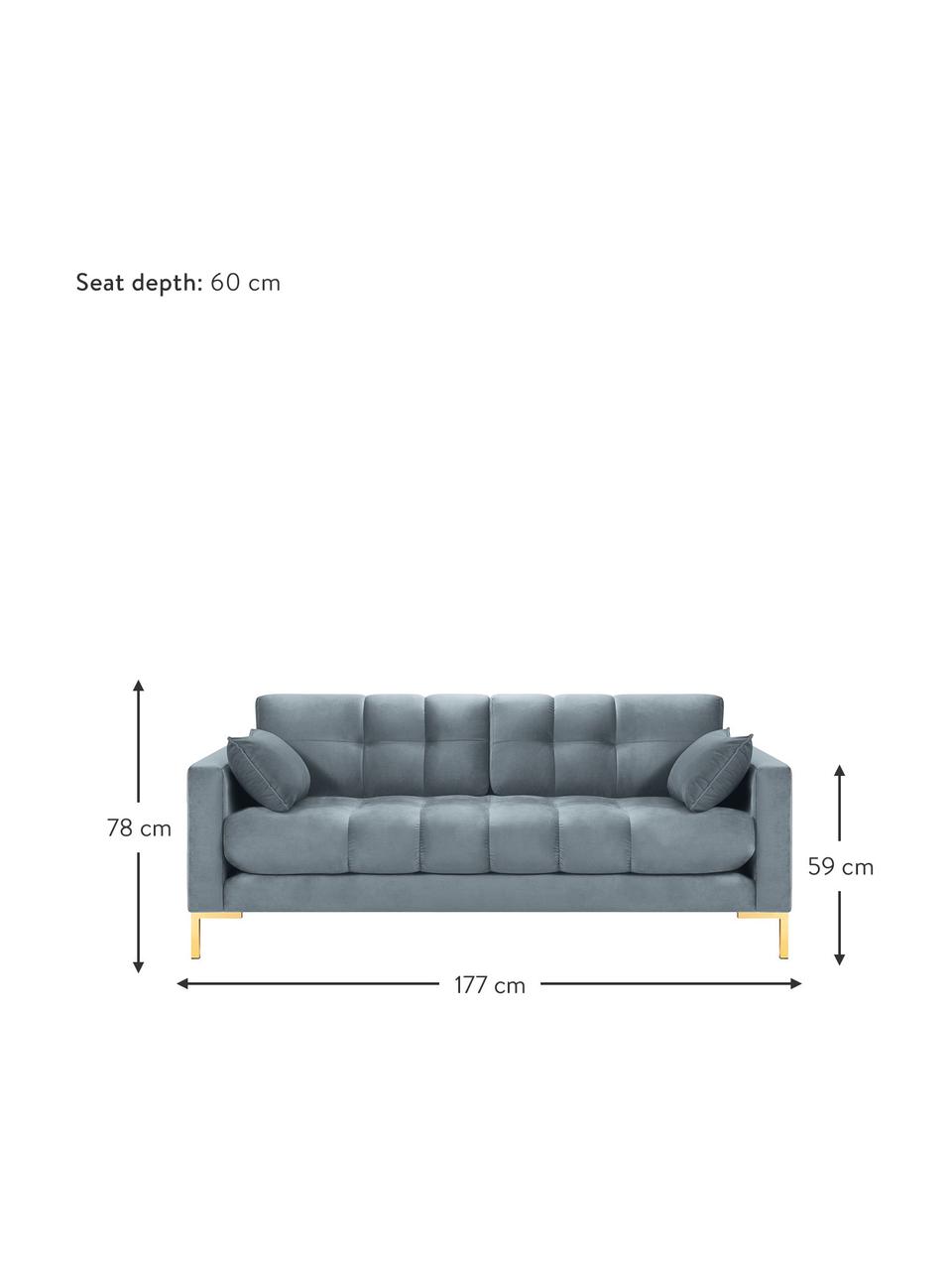 Sofa z aksamitu Mamaia (2-osobowa), Tapicerka: aksamit poliestrowy Dzięk, Stelaż: lite drewno sosnowe, skle, Nogi: metal lakierowany, Niebieski, S 177 x G 92 cm