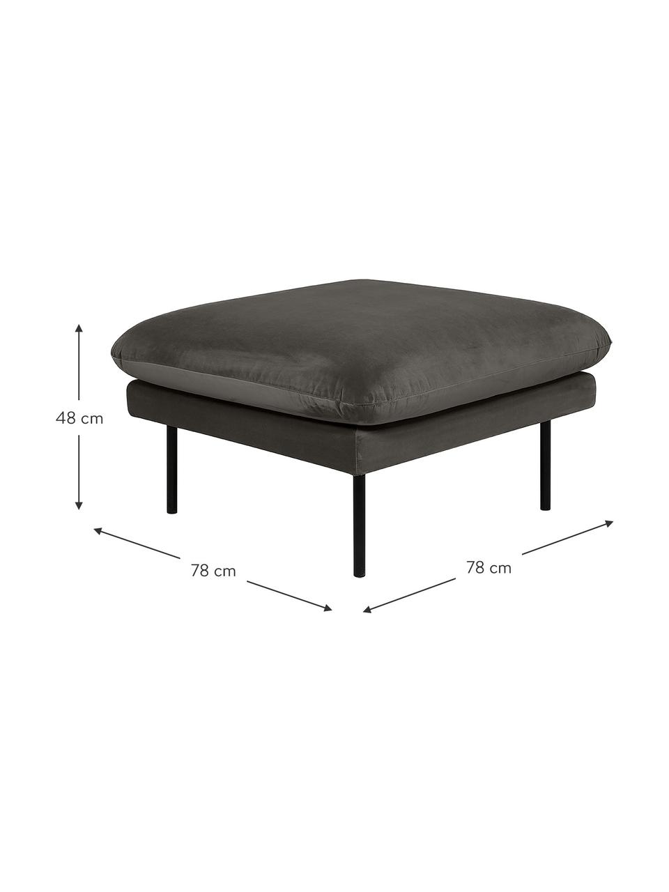 Voetenbank Moby van fluweel met metalen poten, Bekleding: fluweel (hoogwaardig poly, Frame: massief grenenhout, Poten: gepoedercoat metaal, Fluweel bruingrijs, B 78 x H 48 cm