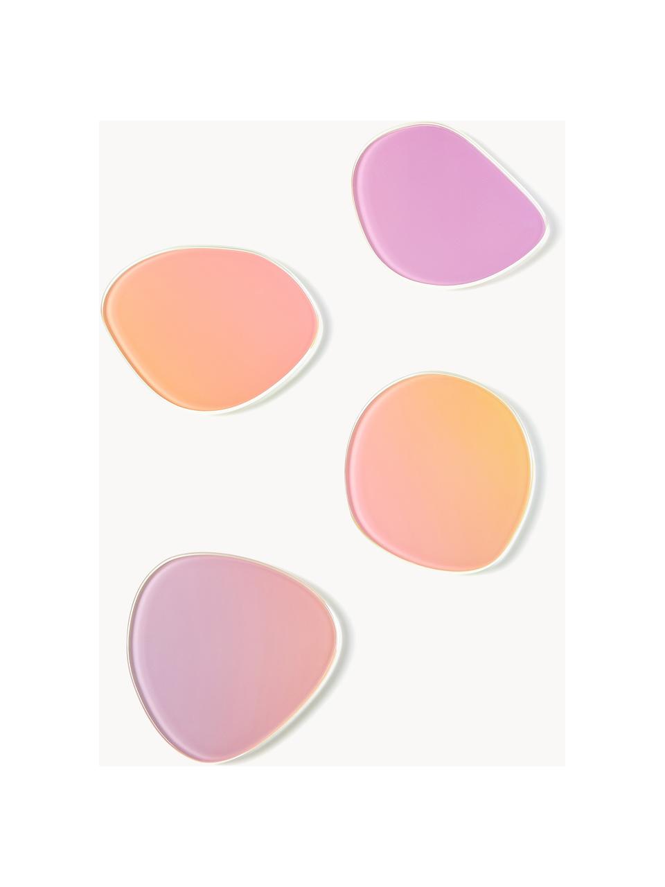 Asymmetrische onderzetters Lio, set van 4, Glas, Meerkleurig, iriserend, B 11 x L 11 cm