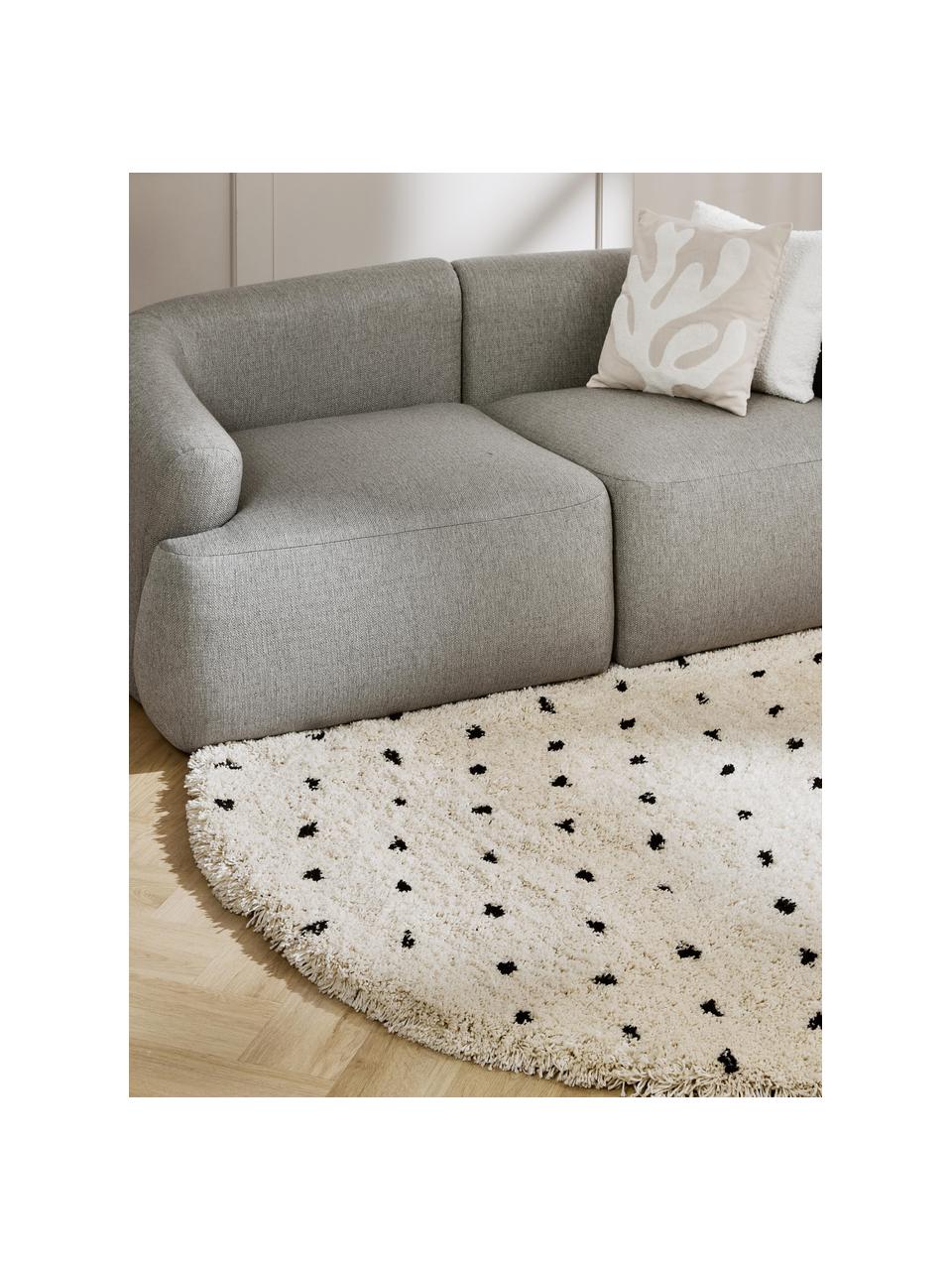 Runder flauschiger Hochflor-Teppich Ayana, gepunktet, 100 % Polyester, Hellbeige, Schwarz, Ø 120 cm (Grösse S)