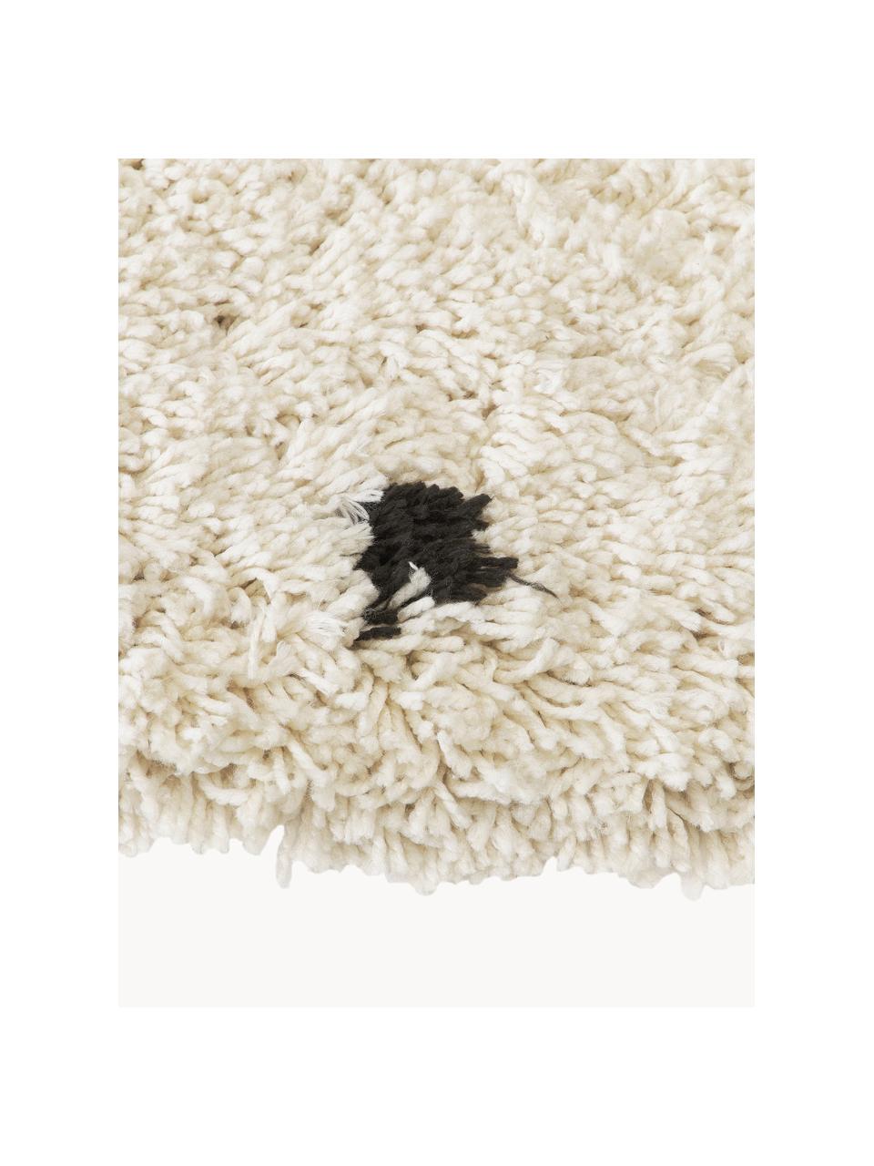 Rond pluizig hoogpolig vloerkleed Ayana, met stippels, 100% polyester, Lichtbeige, zwart, Ø 120 cm (maat S)