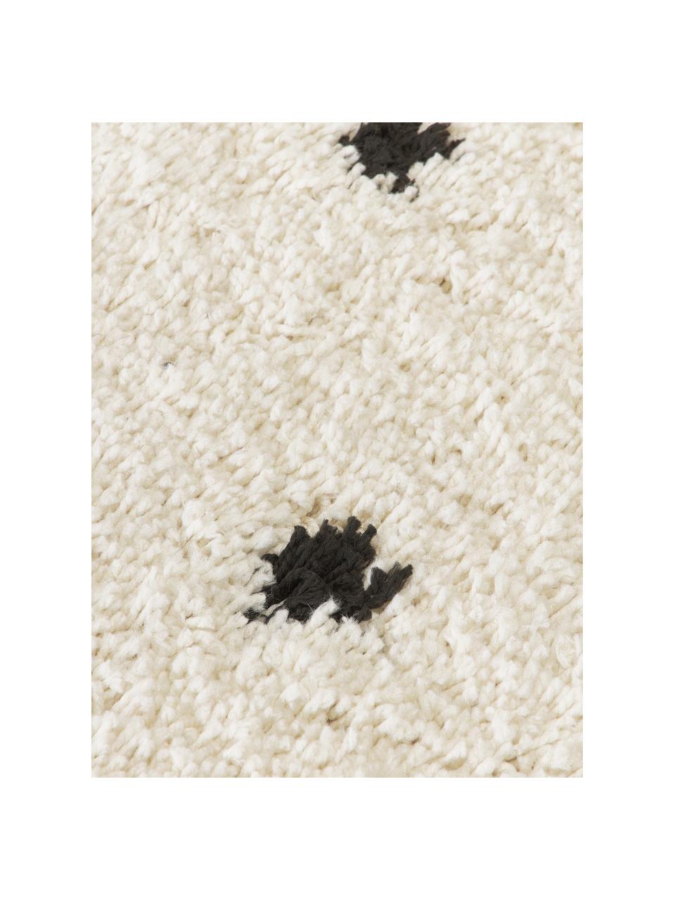 Runder flauschiger Hochflor-Teppich Ayana, gepunktet, 100 % Polyester, Hellbeige, Schwarz, Ø 120 cm (Grösse S)