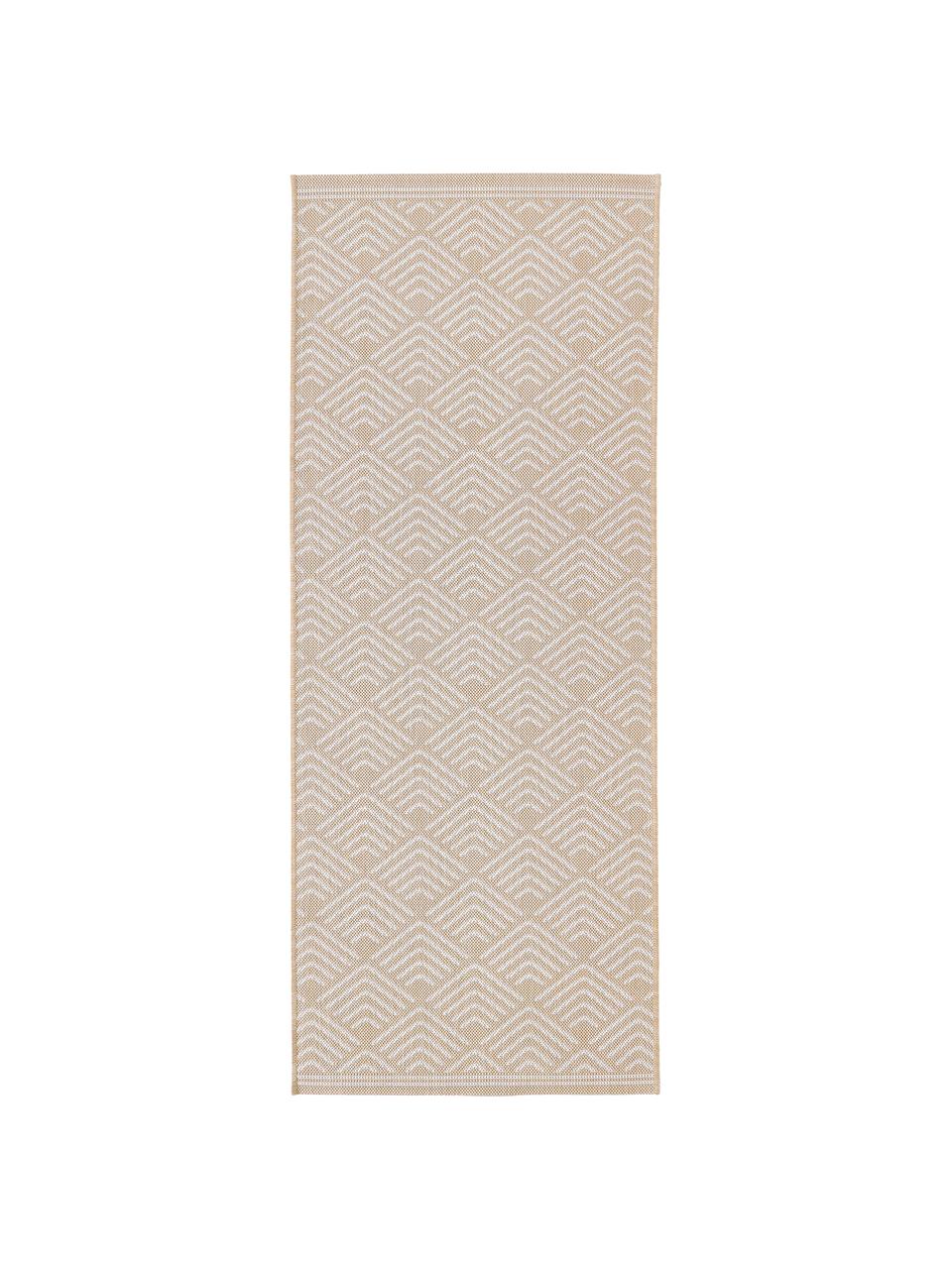 In- & outdoor loper Milano met grafisch patroon, Bovenzijde: 70% gerecycled polypropyl, Beige, wit, B 80 x L 200 cm