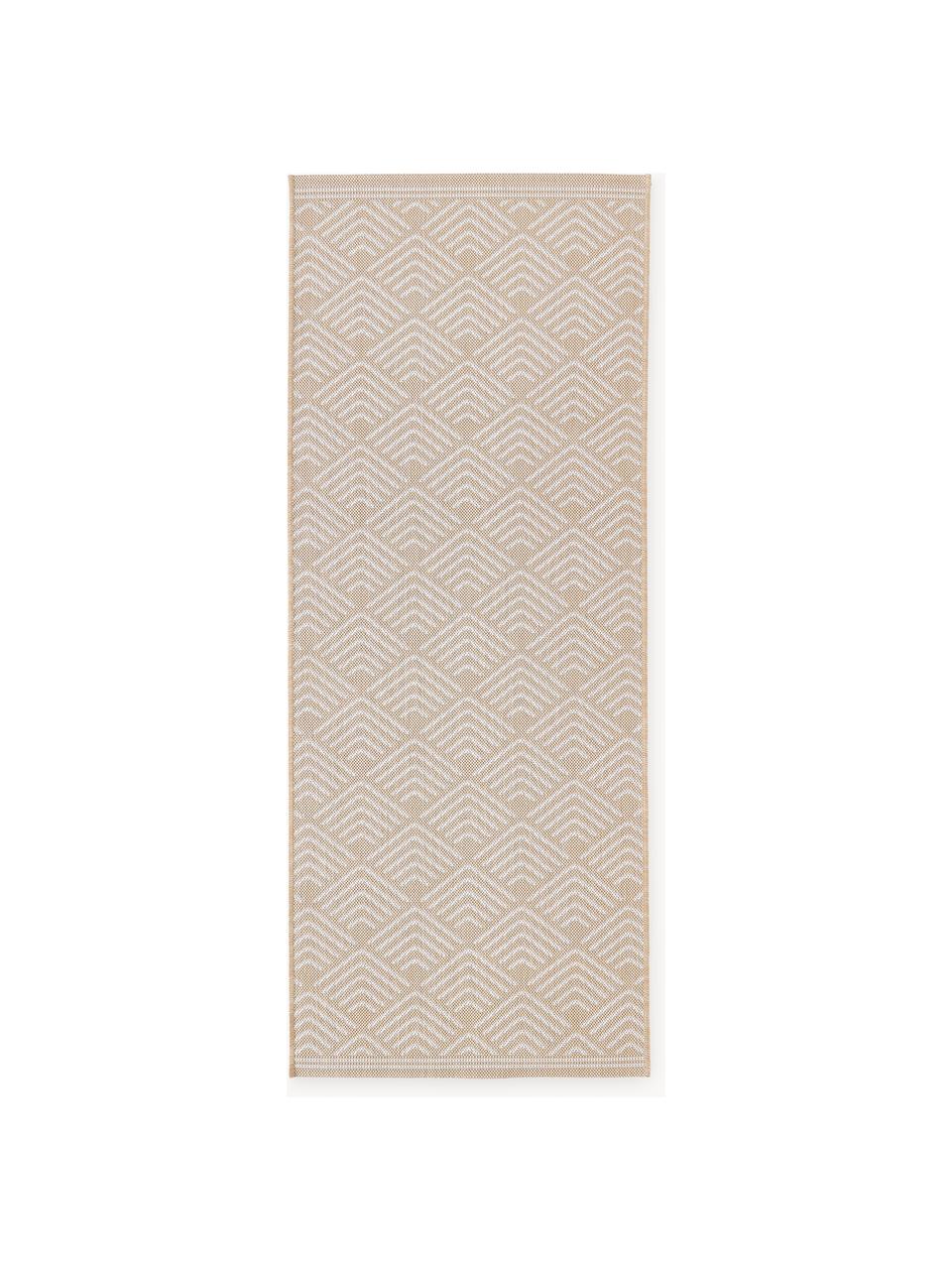 In- & outdoor loper Milano met grafisch patroon, Bovenzijde: 70% gerecycled polypropyl, Beige, wit, B 80 x L 200 cm