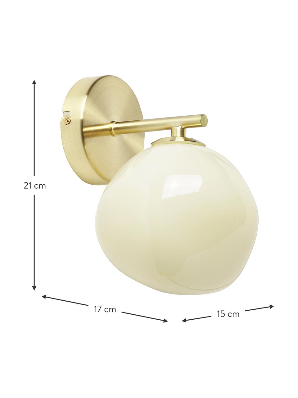 Wandlamp Josie van opaalglas, Lampenkap: opaalglas, Crèmewit, goudkleurig, Ø 15 x H 21 cm
