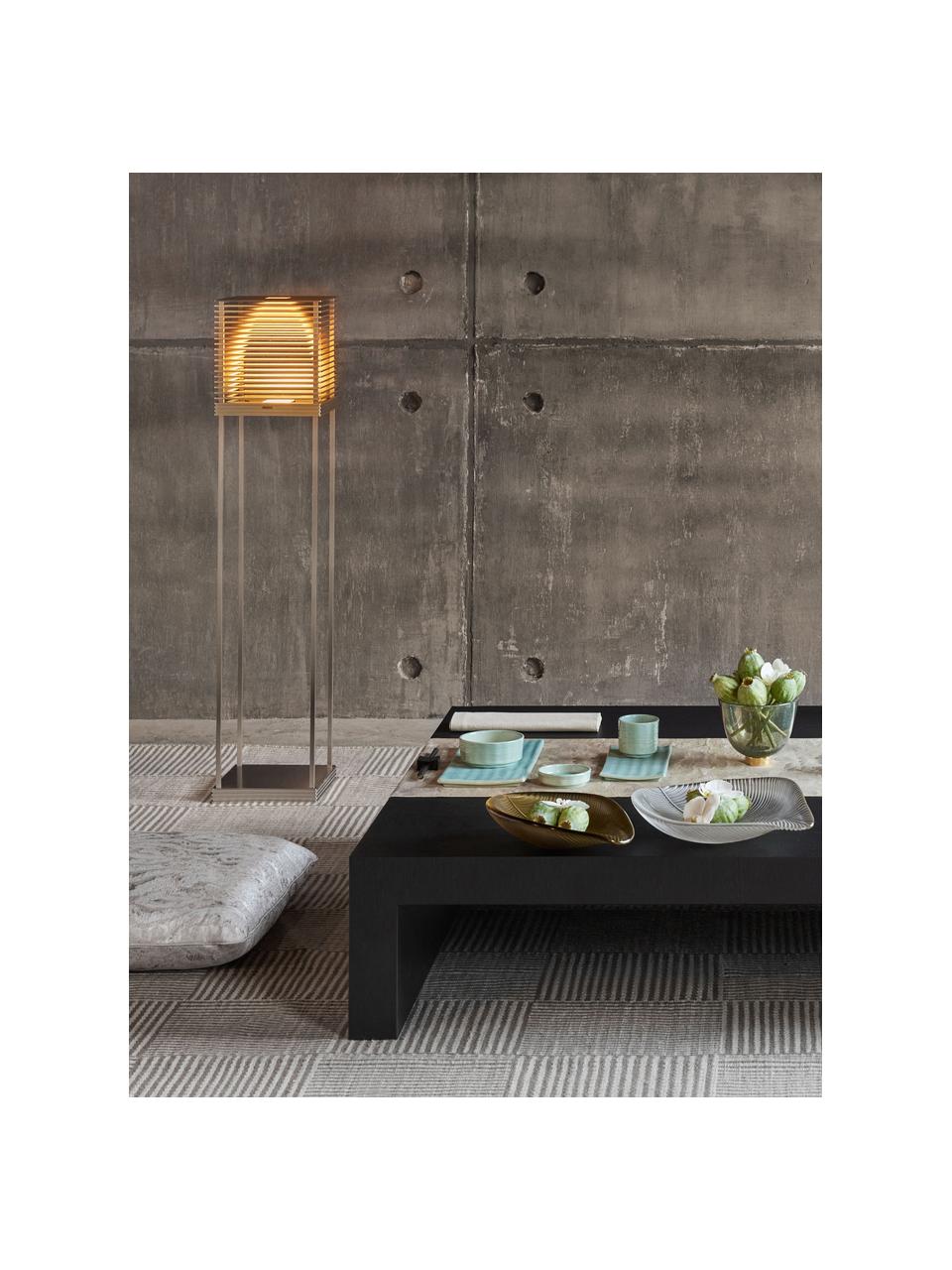 Kleine LED vloerlamp Miya, dimbaar, Decoratie: gecoat metaal, Licht hout, goudkleurig, H 145 cm
