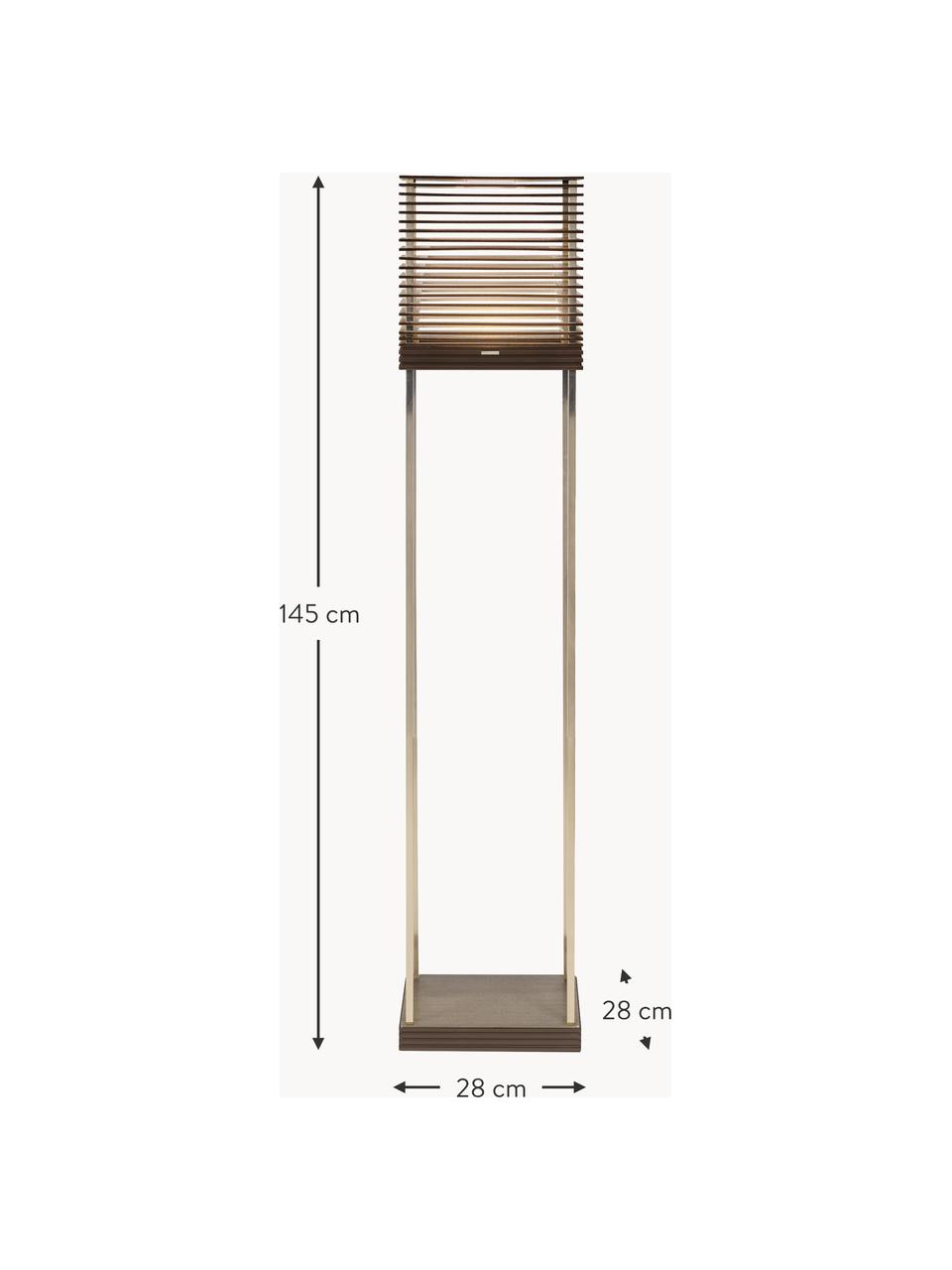 Petit lampadaire LED Miya, intensité lumineuse variable, Bois clair, doré, larg. 45 x haut. 74 cm