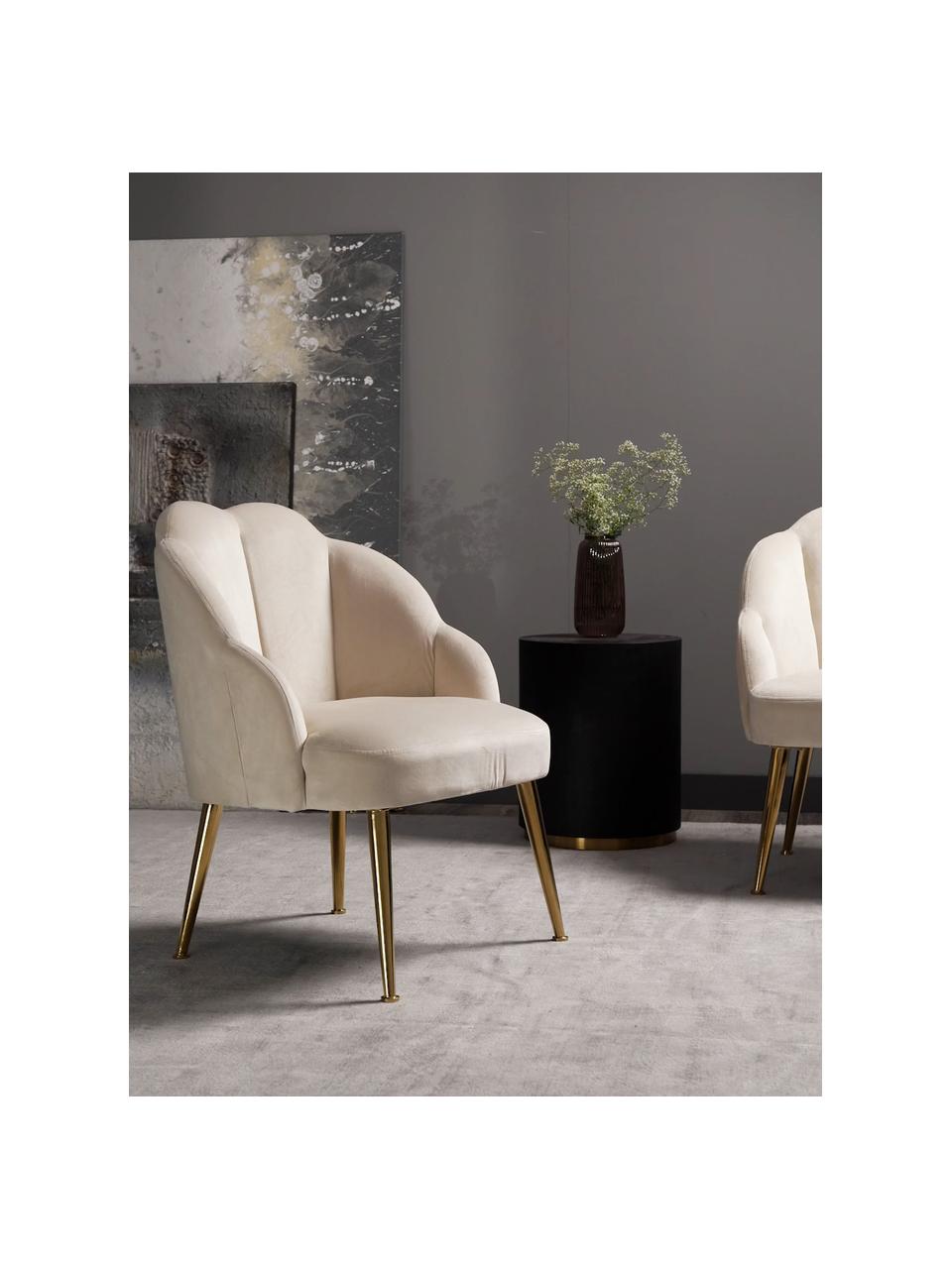 Fluwelen cocktailfauteuil Helle, Bekleding: fluweel (polyester) Met 3, Poten: gepoedercoat metaal, Fluweel crèmewit, B 65 x D 65 cm