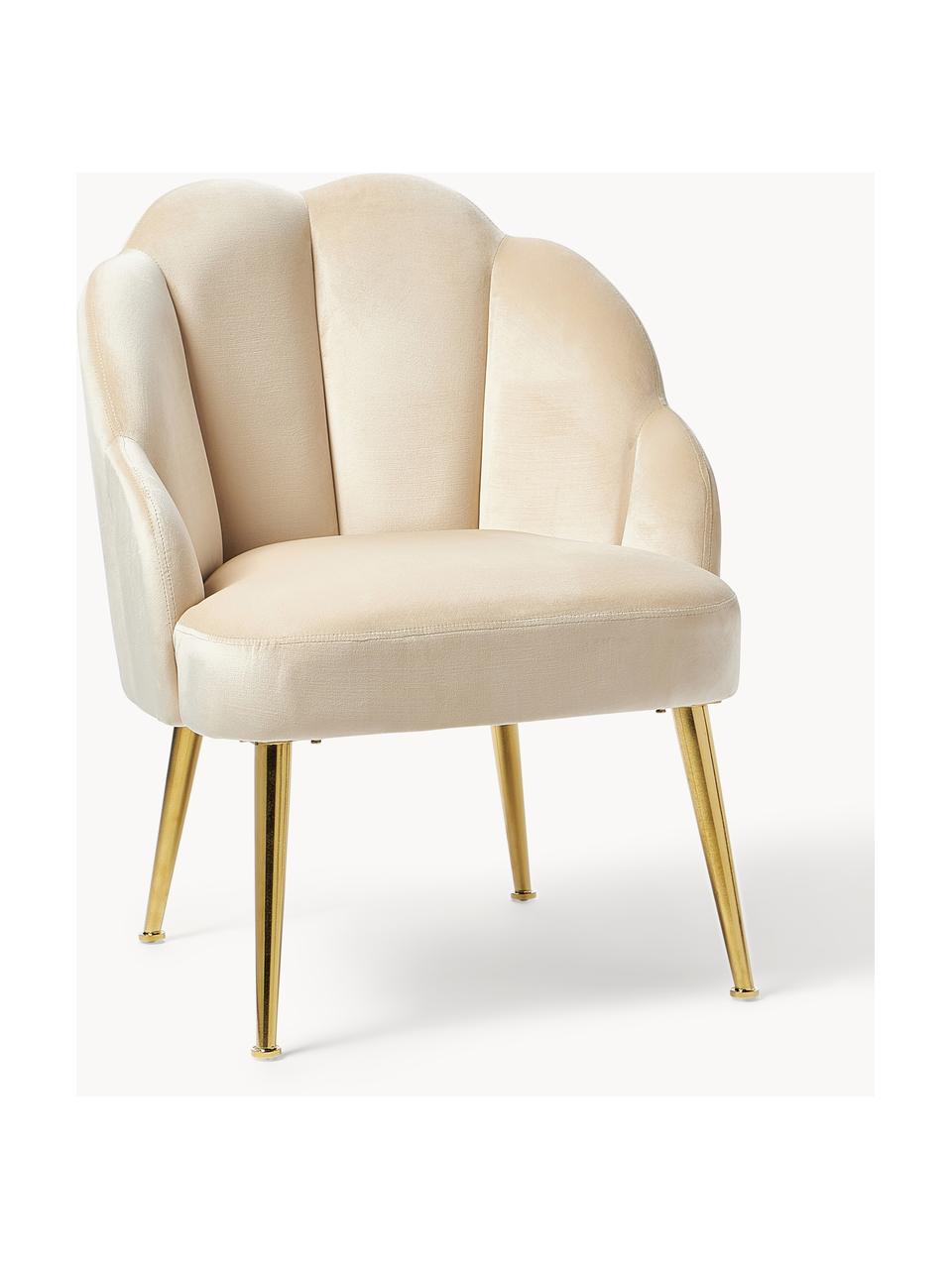 Sillón cóctel de terciopelo Helle, Tapizado: terciopelo (poliéster) Al, Patas: metal con pintura en polv, Terciopelo blanco crema, dorado, An 65 x F 65 cm