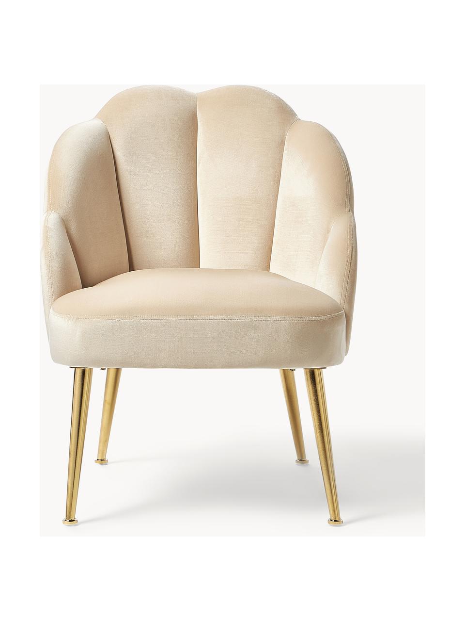 Fauteuil cocktail en velours Helle, Velours blanc crème, pieds dorés, larg. 65 x prof. 65 cm