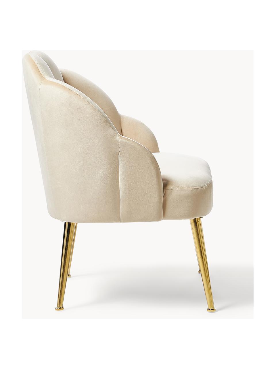 Fauteuil cocktail en velours Helle, Velours blanc crème, pieds dorés, larg. 65 x prof. 65 cm