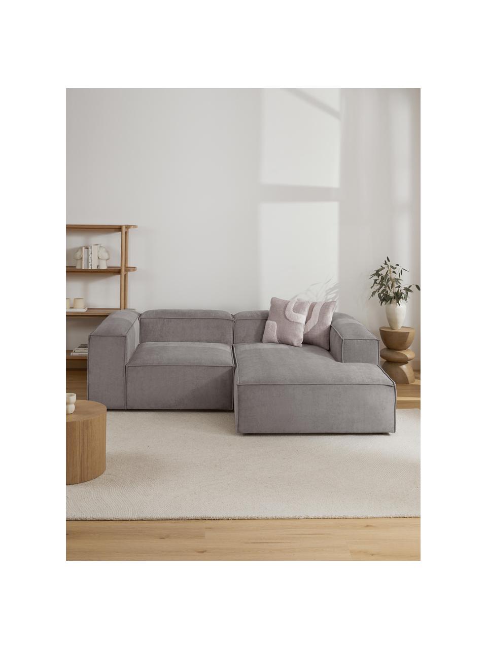 Narożna sofa modułowa ze sztruksu Lennon, Tapicerka: sztruks (92% poliester, 8, Stelaż: lite drewno sosnowe z cer, Nogi: tworzywo sztuczne Materia, Jasnoszary sztruks, S 238 x G 180 cm, lewostronna