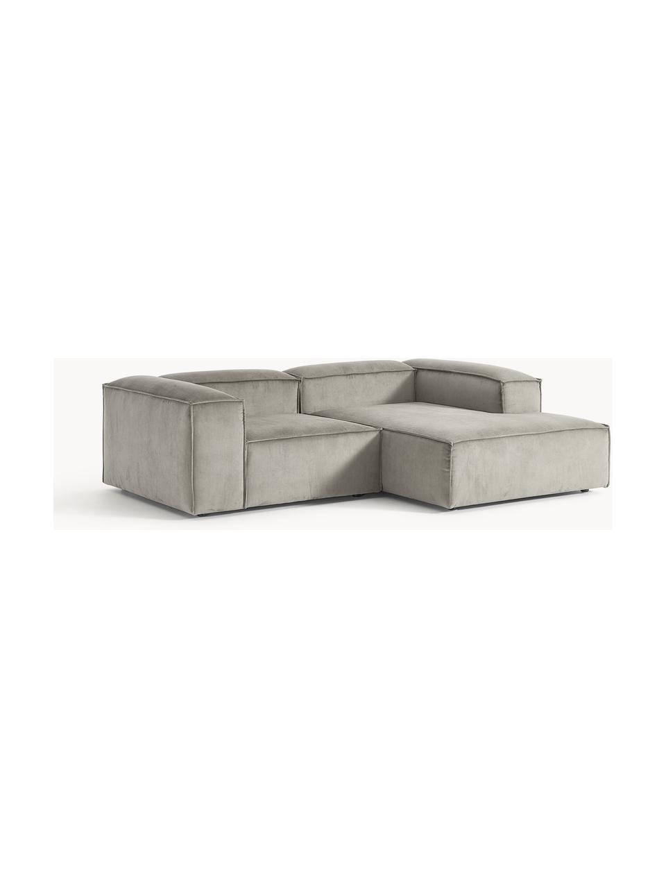 Sofá rinconera modular de pana Lennon, Tapizado: pana (92% poliéster, 8% p, Estructura: madera de pino maciza, ma, Patas: plástico Este producto es, Pana gris, An 238 x F 180 cm, chaise longue derecha