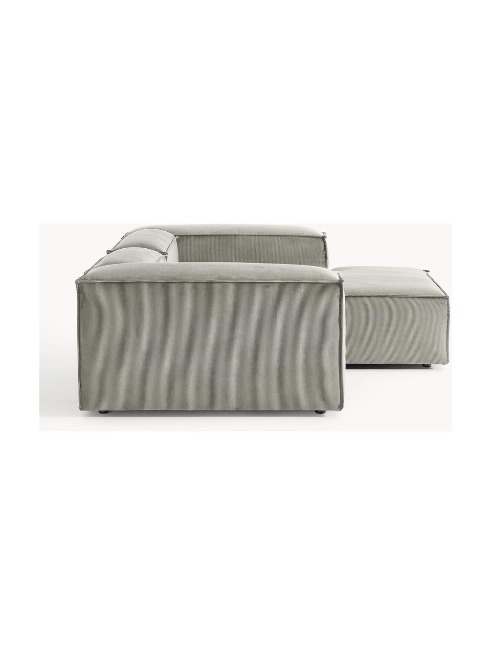 Sofá rinconera modular de pana Lennon, Tapizado: pana (92% poliéster, 8% p, Estructura: madera de pino maciza, ma, Patas: plástico Este producto es, Pana gris, An 238 x F 180 cm, chaise longue derecha