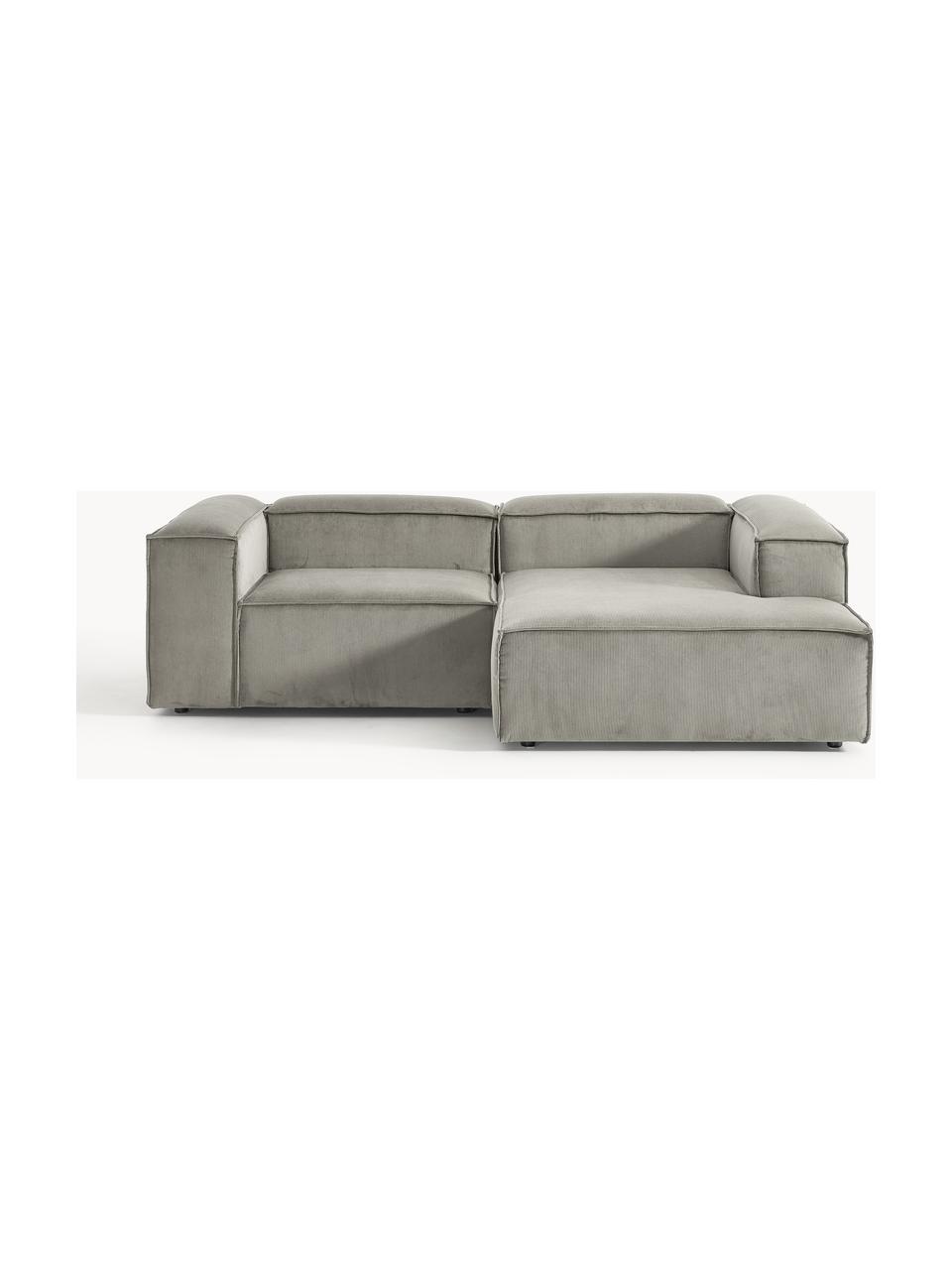 Sofá rinconera modular de pana Lennon, Tapizado: pana (92% poliéster, 8% p, Estructura: madera de pino maciza, ma, Patas: plástico Este producto es, Pana gris, An 238 x F 180 cm, chaise longue izquierda