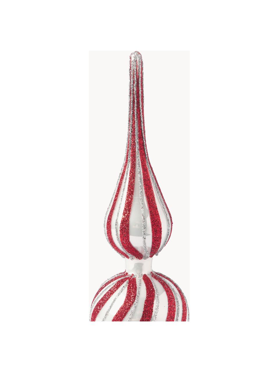Špic na vianočný stromček Swirly, Sklo, Červená, odtiene striebornej, Ø 8 x V 13 cm