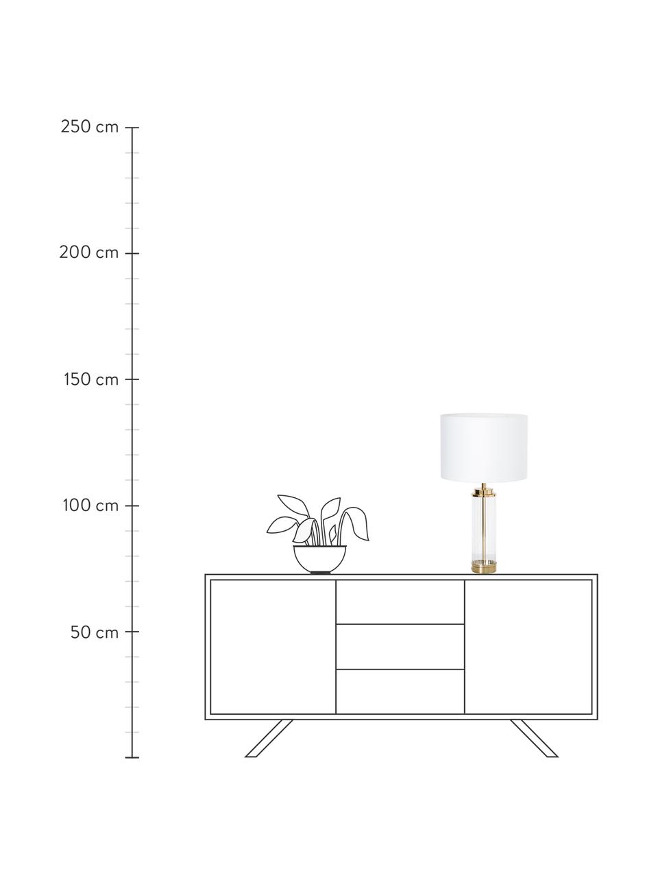 Lampada da tavolo grande con base in vetro Gabor, Paralume: tessuto, Base della lampada: metallo, vetro, Bianco, dorato, Ø 35 x Alt. 64 cm