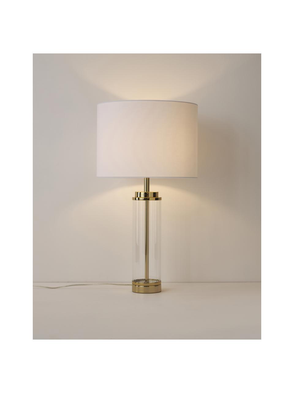 Lampada da tavolo grande con base in vetro Gabor, Paralume: tessuto, Bianco, dorato, Ø 35 x Alt. 64 cm