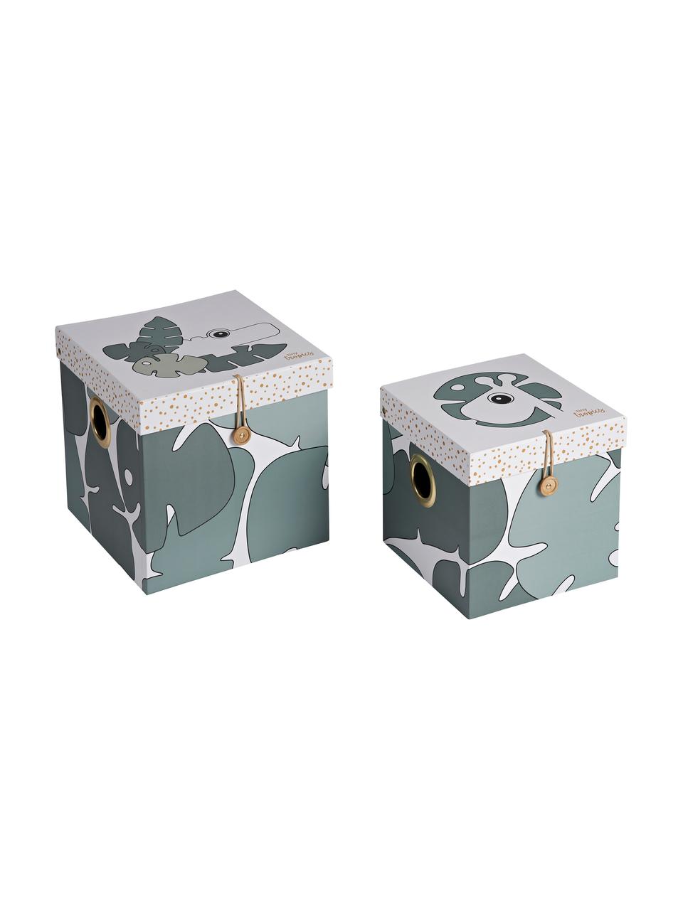 Aufbewahrungsboxen-Set Tiny Tropics, 2-tlg., Karton, laminiert, Grün, Set mit verschiedenen Größen